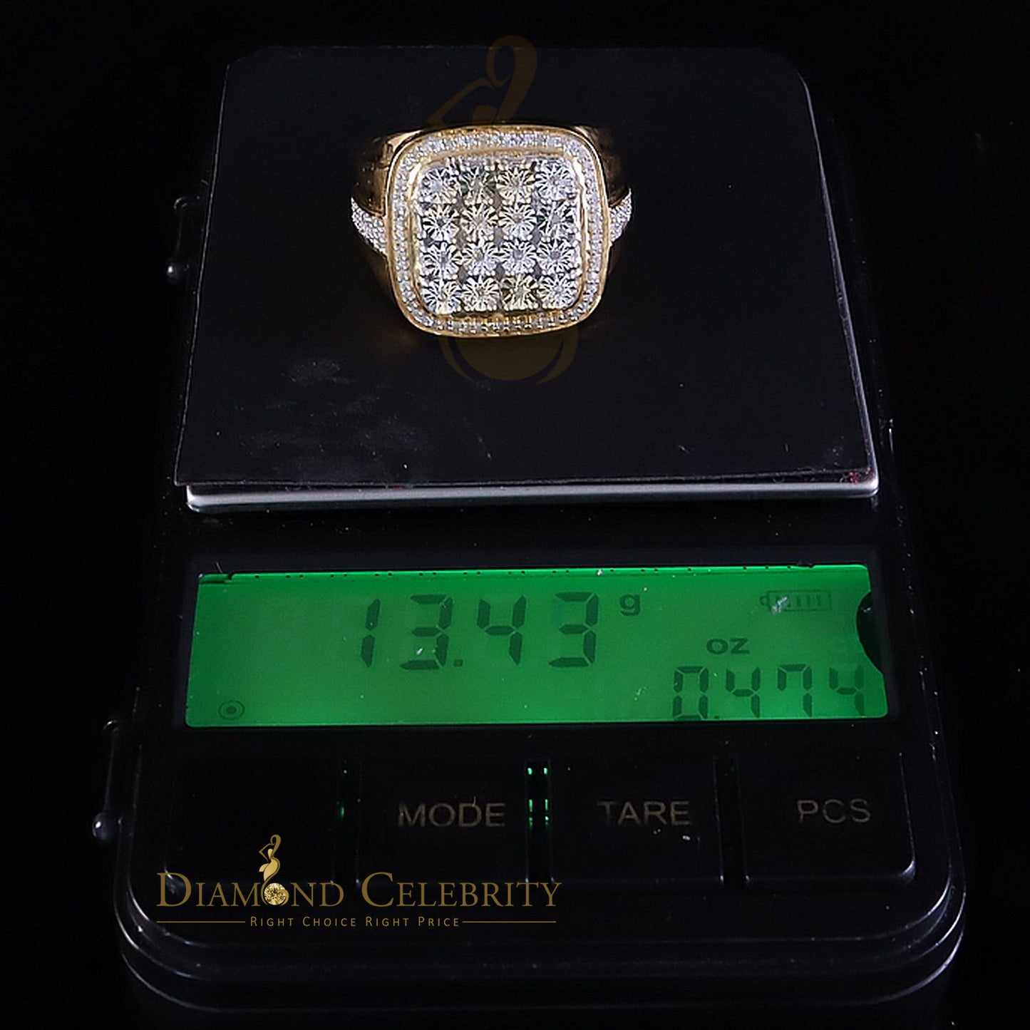 DiamondCelebritees Trendy Big Mirage set Real Diamond 0.50ct Yellow Silver Square Mens Ring Size 10