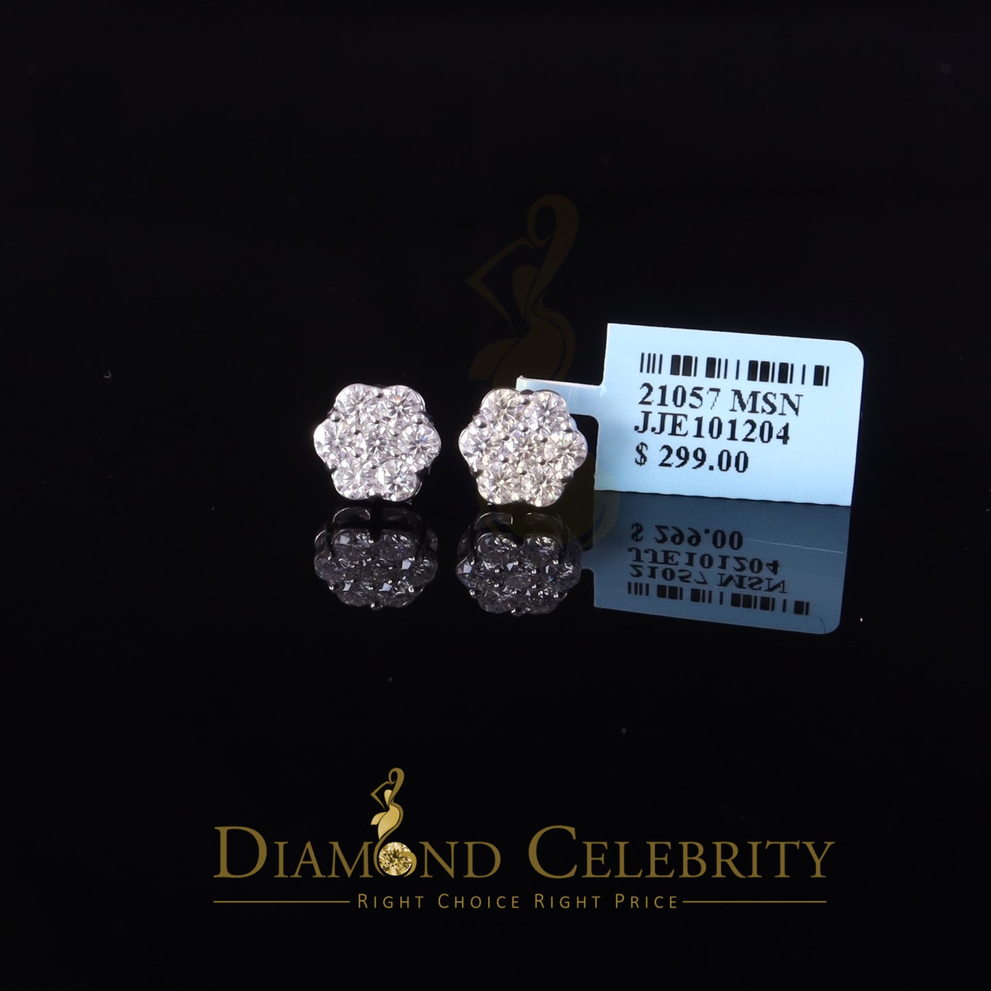 Diamondcelebritees Men's/Womens 925 Silver White 1.66ct VVS 'D' Moissanite Floral Stud Earrings