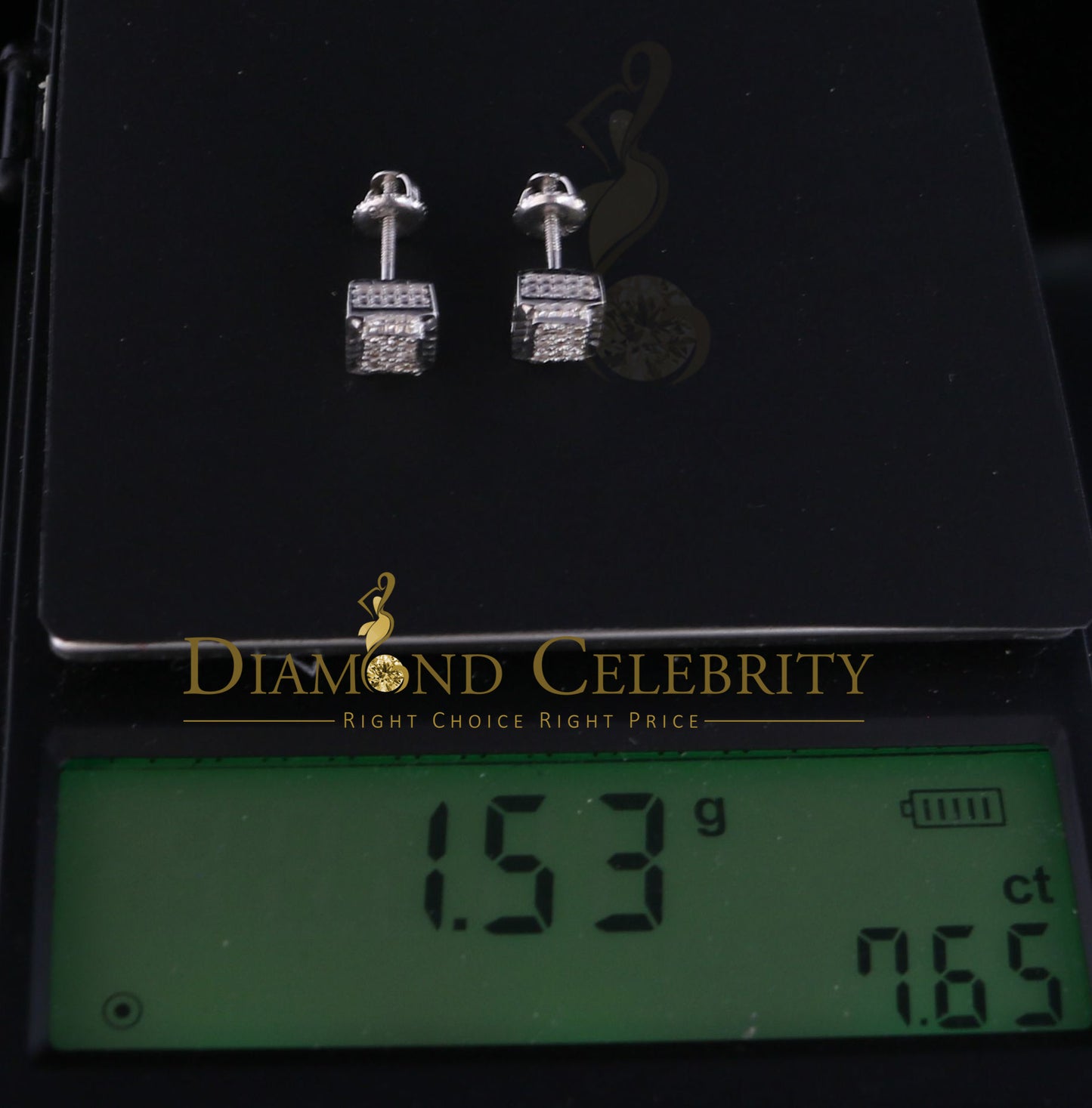 DiamondCelebritees 925 Sterling Silver 0.05ct Diamond White Square Earring For Men's / Women's