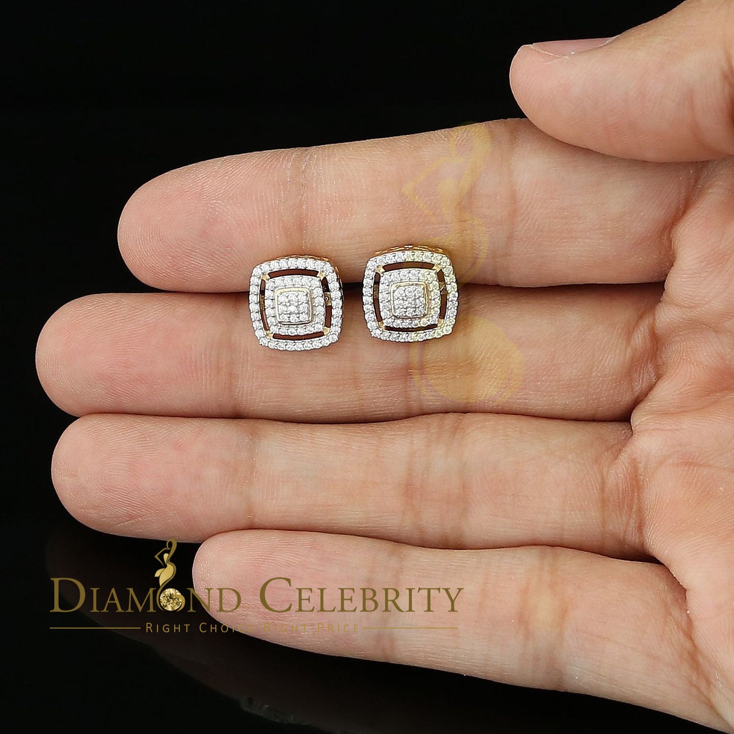 DiamondCelebritees 925 Yellow Sterling Silver 1.22ct Cubic Zirconia Women's Hip Hop Square Earrings