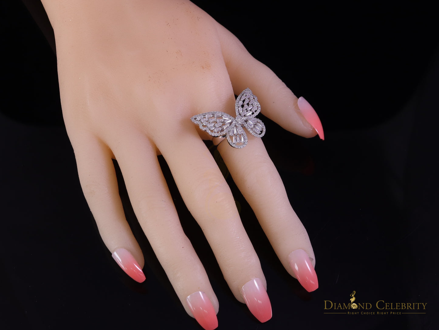 DiamondCelebritees Men's/Womens 925 Silver White 1.75ct VVS 'D' Moissanite Butterfly Rings Size 7