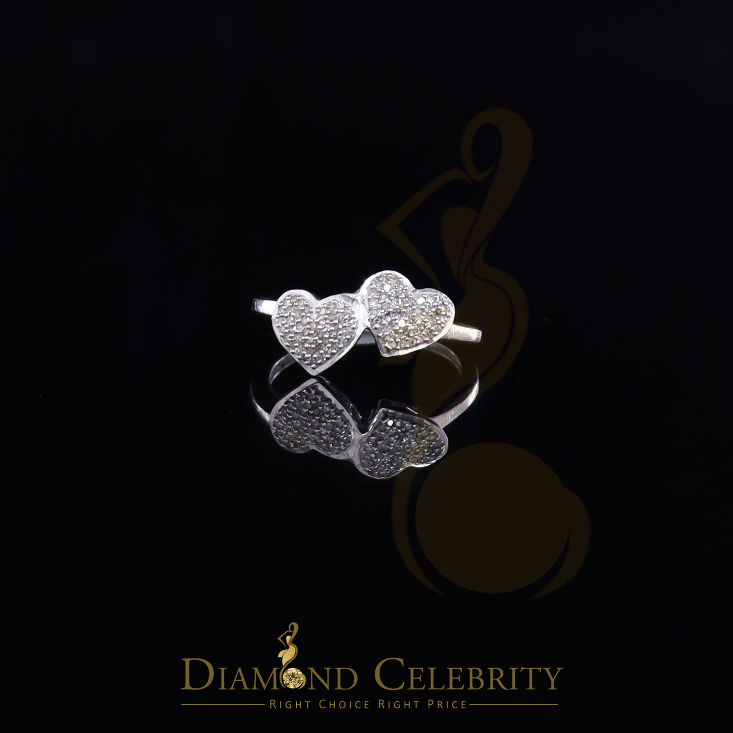 DiamondCelebritees 0.25 CT Real Diamond 925 Sterling White Silver Love Womens Heart Ring Size 7