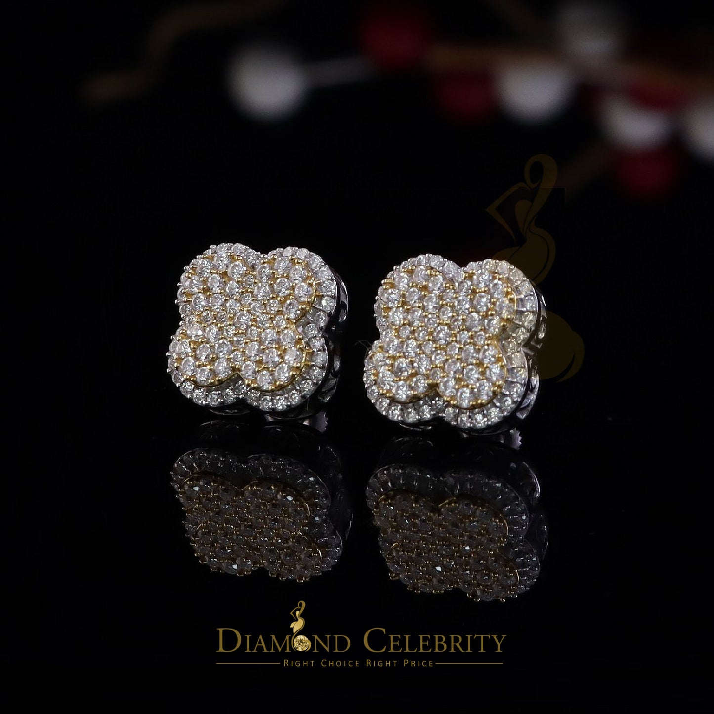 Diamondcelebritees New1.00ct 925 Sterling Silver Moissanite Clover Stud Earrings For Men & Women
