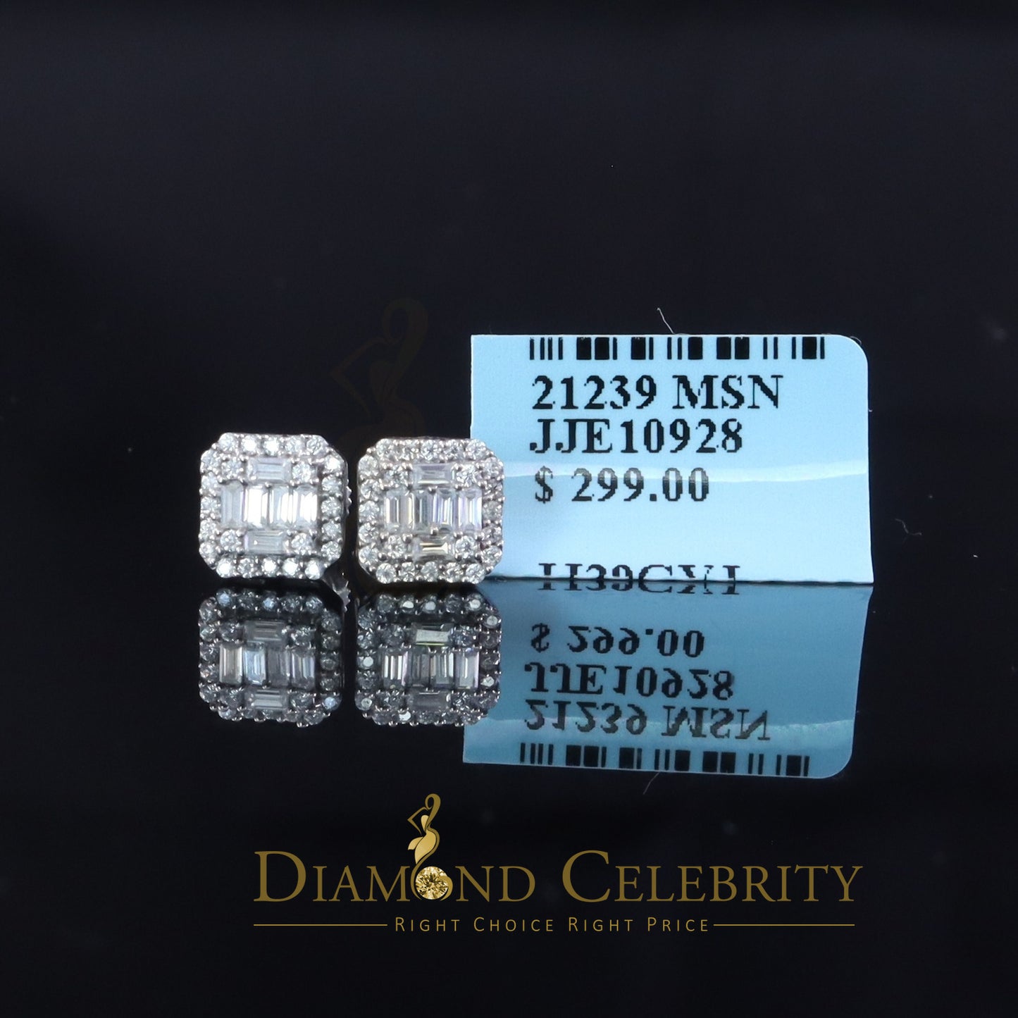 Diamondcelebritees Men's/Womens 925 Silver White 0.25ct VVS 'D' Moissanite Square Stud Earrings