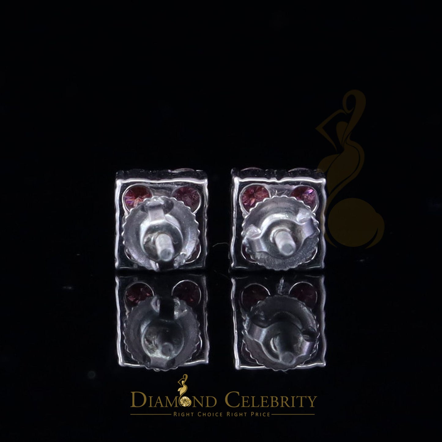 Diamondcelebritees 925 Silver White 1.00ct VVS D Pink Moissanite Square Men's/Women's Stud Earrings