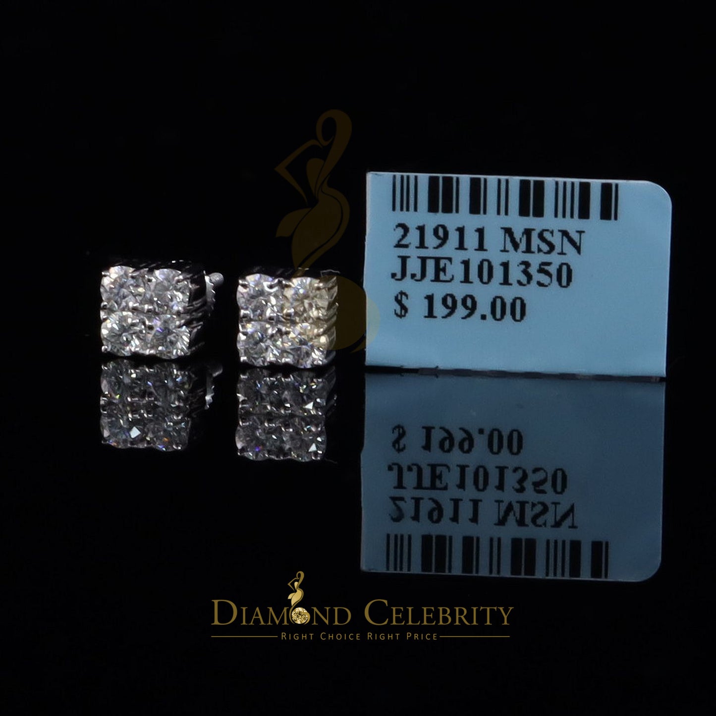 Diamondcelebritees Men's/Women's 1.00ct VVS 'D' Moissanite 925 Silver White 4 stone Stud Earrings