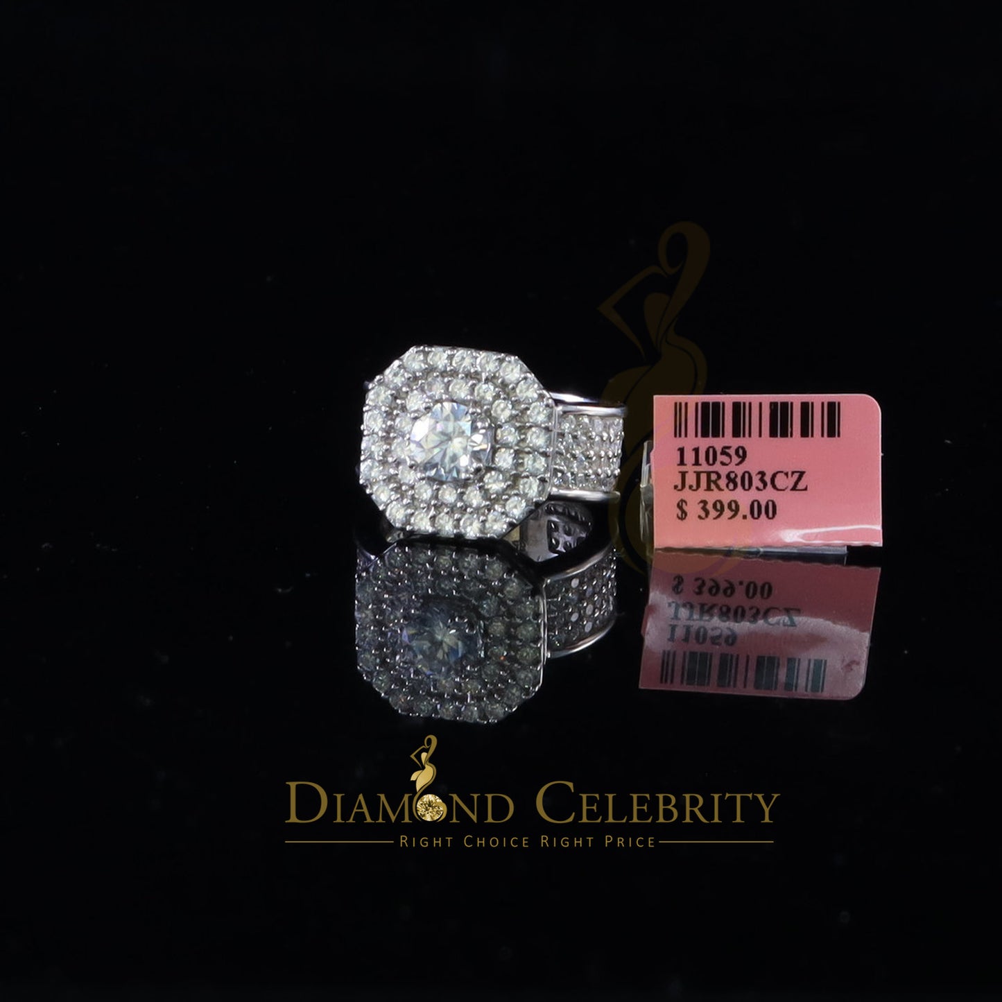 DiamondCelebritees 925 silverJewelry White 8.25 ct Cubic Zirconia Wide Octagon Men Ring Size 7.5