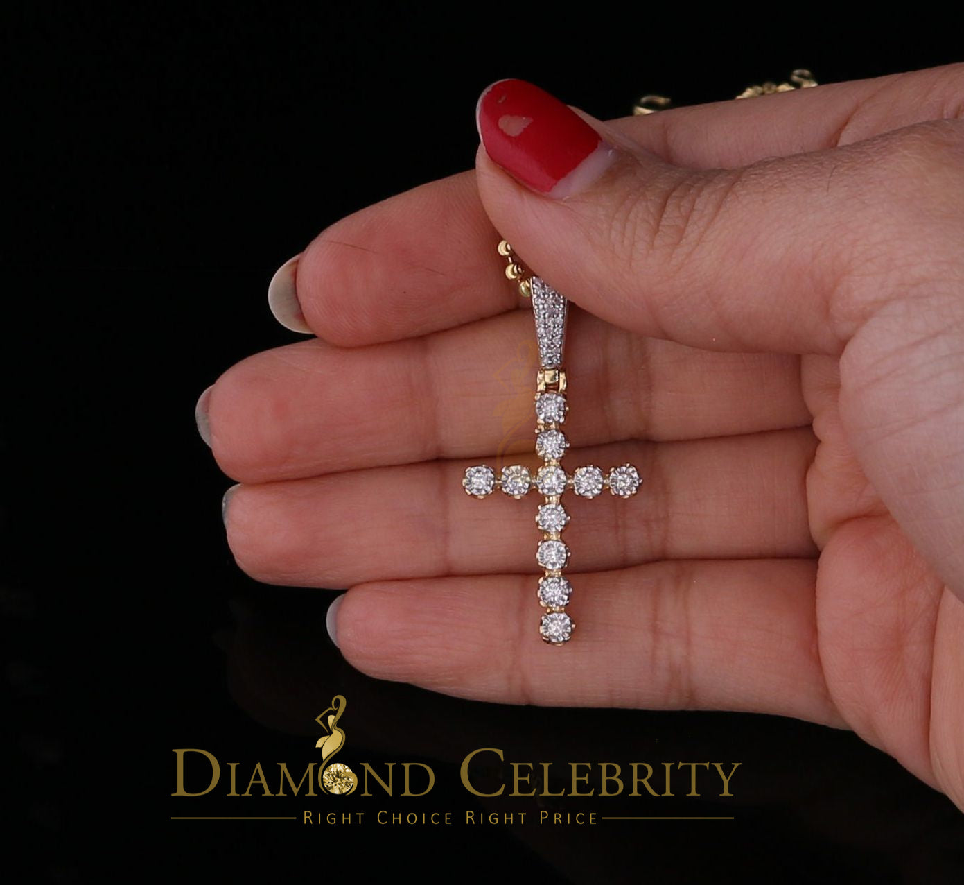 DiamondCelebritees Real 0.33ct Diamond Sterling Silver CROSS Charm Fashion Necklace Yellow Pendant