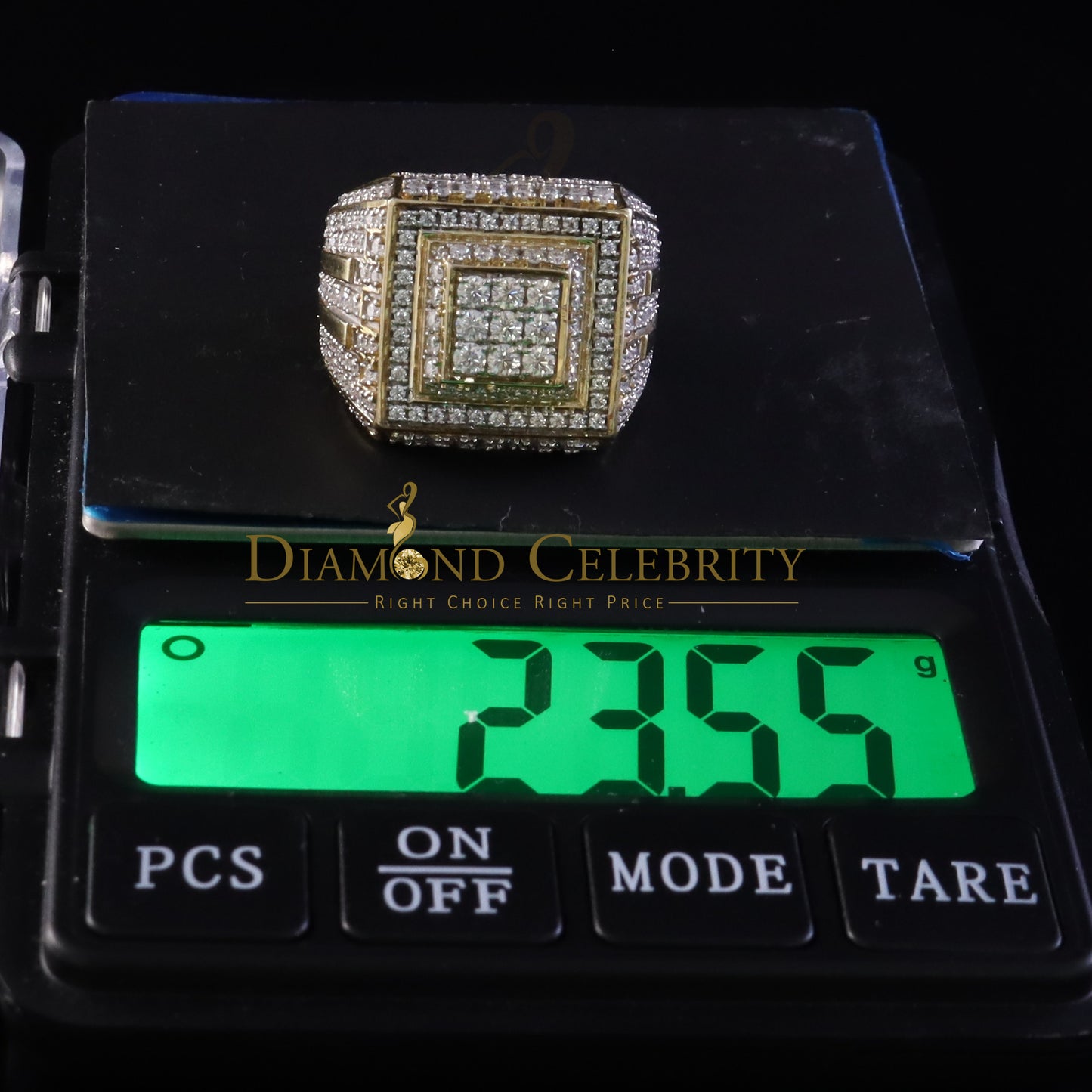 DiamondCelebritees Men's 925 Silver Yellow 4.00ct VVS 'D' Moissanite Square Rings Size 10