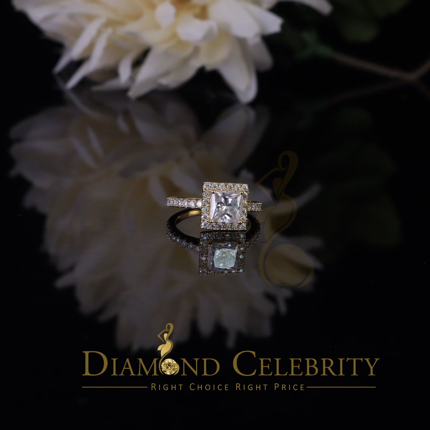King Of Blings 10K Yellow Gold 3.00CT 'VVS' 'FL' D clr Moissonite Womens Engagement Ring S/7