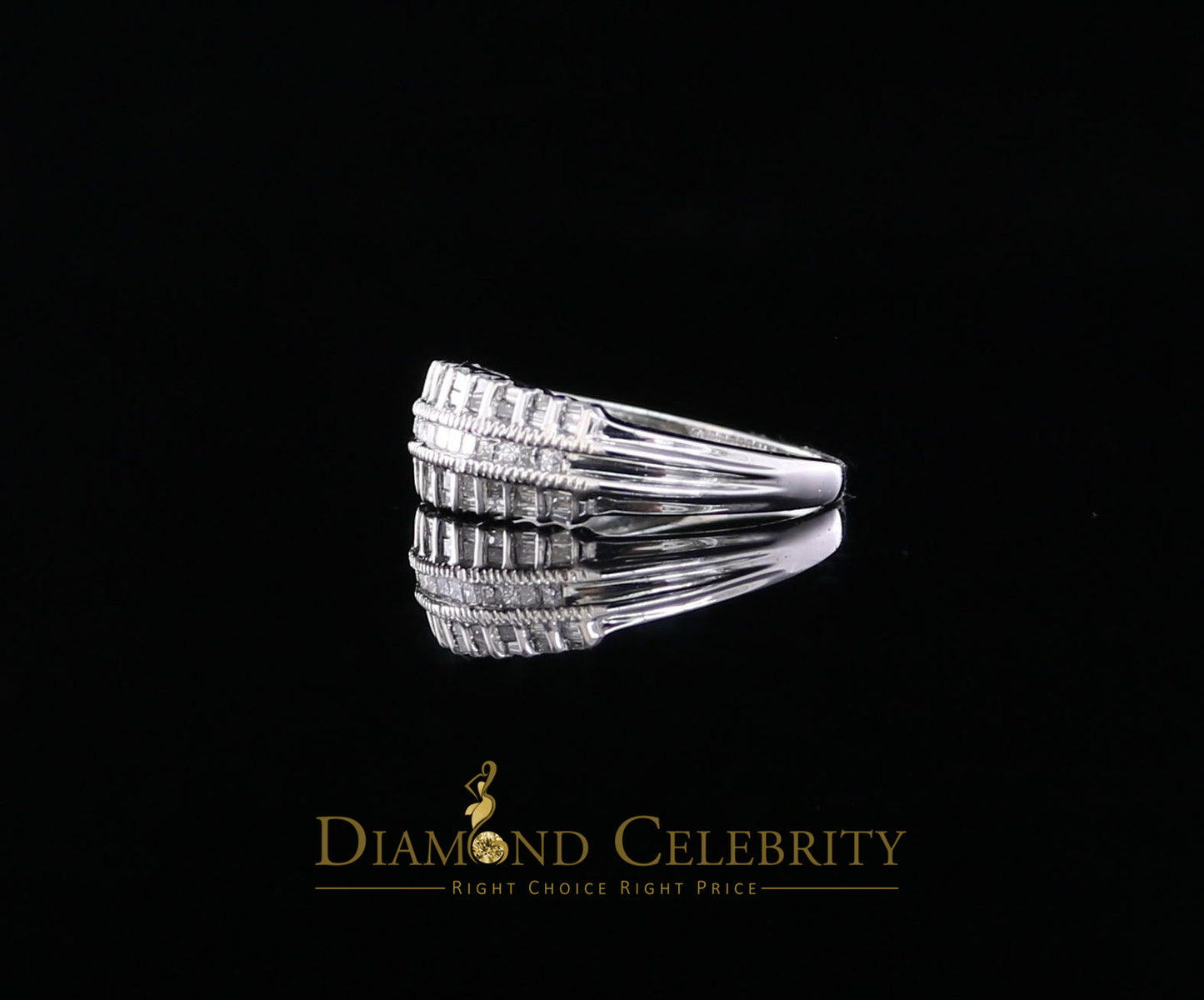 DiamondCelebritees Real 10 kt White Gold with 0.50 CT Genuine Diamond Round Bugget Ring Size 7