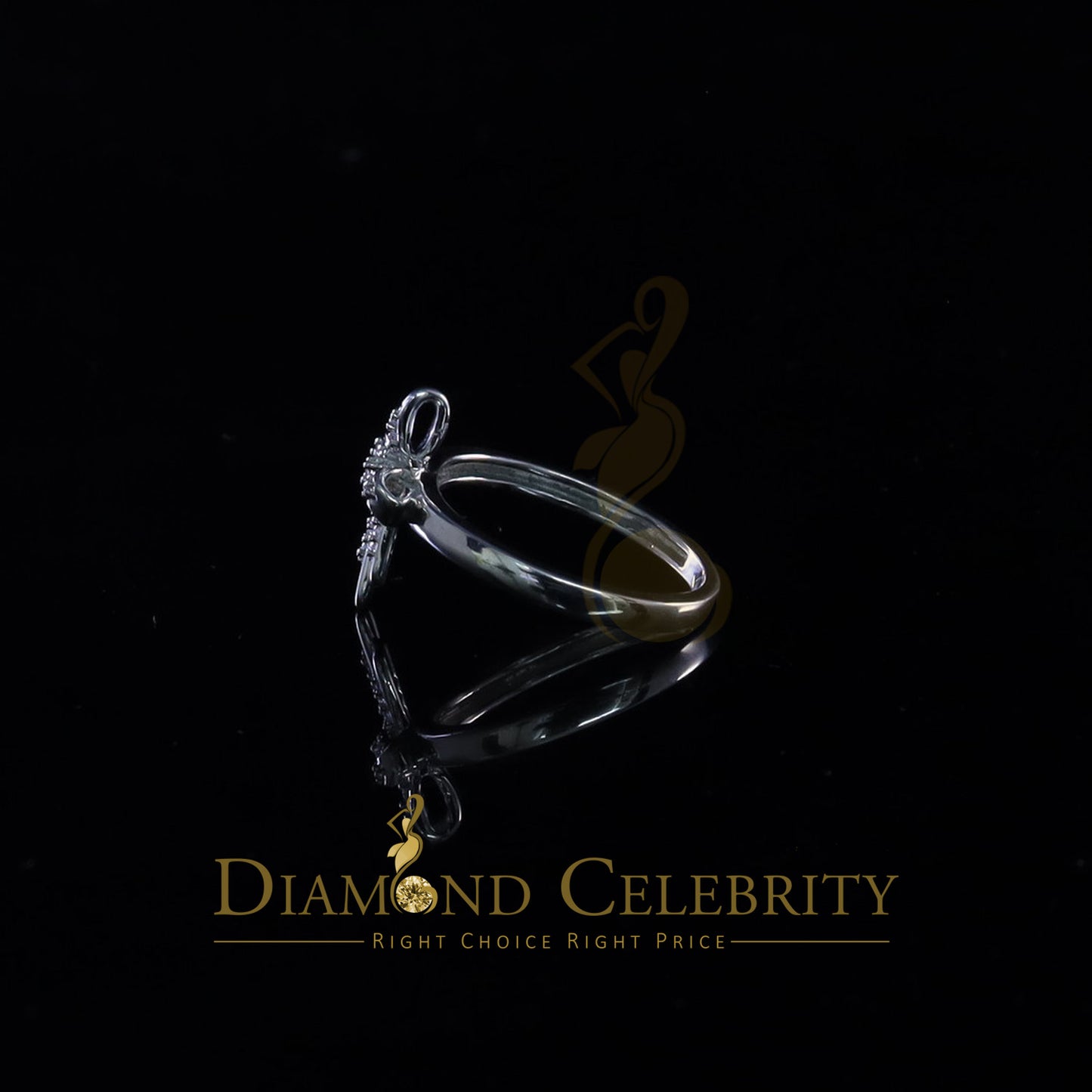 DiamondCelebritees 925 Sterling White Silver Shiny Cross 0.17ct Cubic Zirconia Womens Ring Size 8
