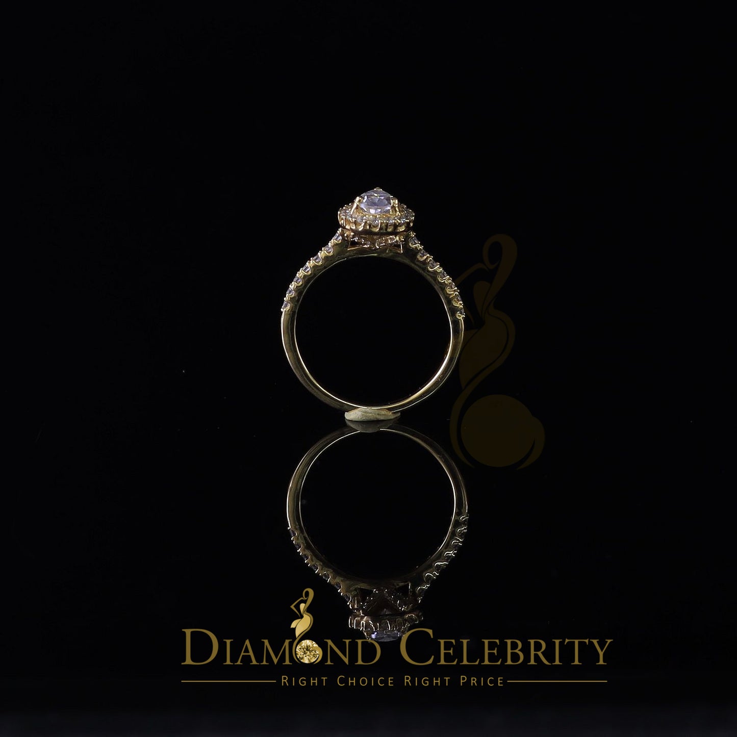 King Of Blings 10K Yellow Gold 1.50CT 'VVS' 'FL' D clr Pear Cut Moissonite Womens Ring Size 7