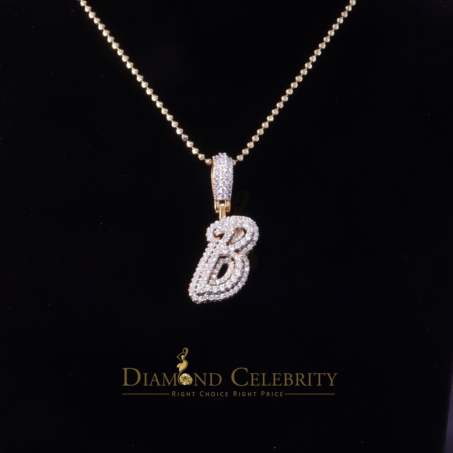 DiamondCelebritees Yellow Cursive 3D Alphabet Shape 925 Sterling Silver Cubic Zirconia Pendant