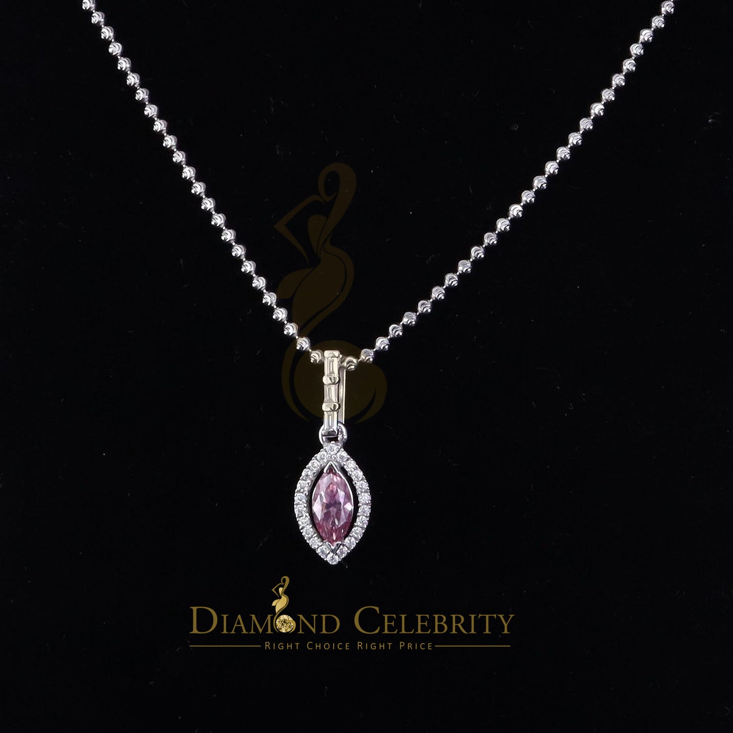 Diamondcelebritees Simple Women's 925 Silver White 1.25 ct VVS 'D' Pink Marquis Moissanite Pendant