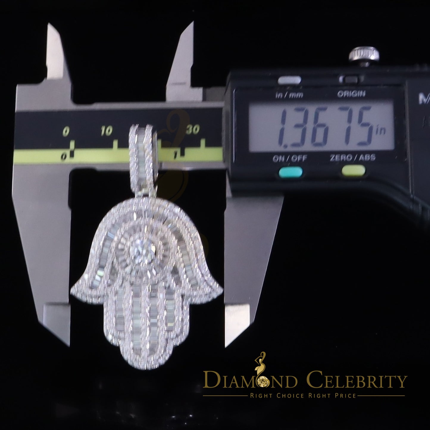 Diamondcelebritees 8.0ct VVS D Moissanite White baguette Silver Charm Hamsa Pendant Men's & Women's