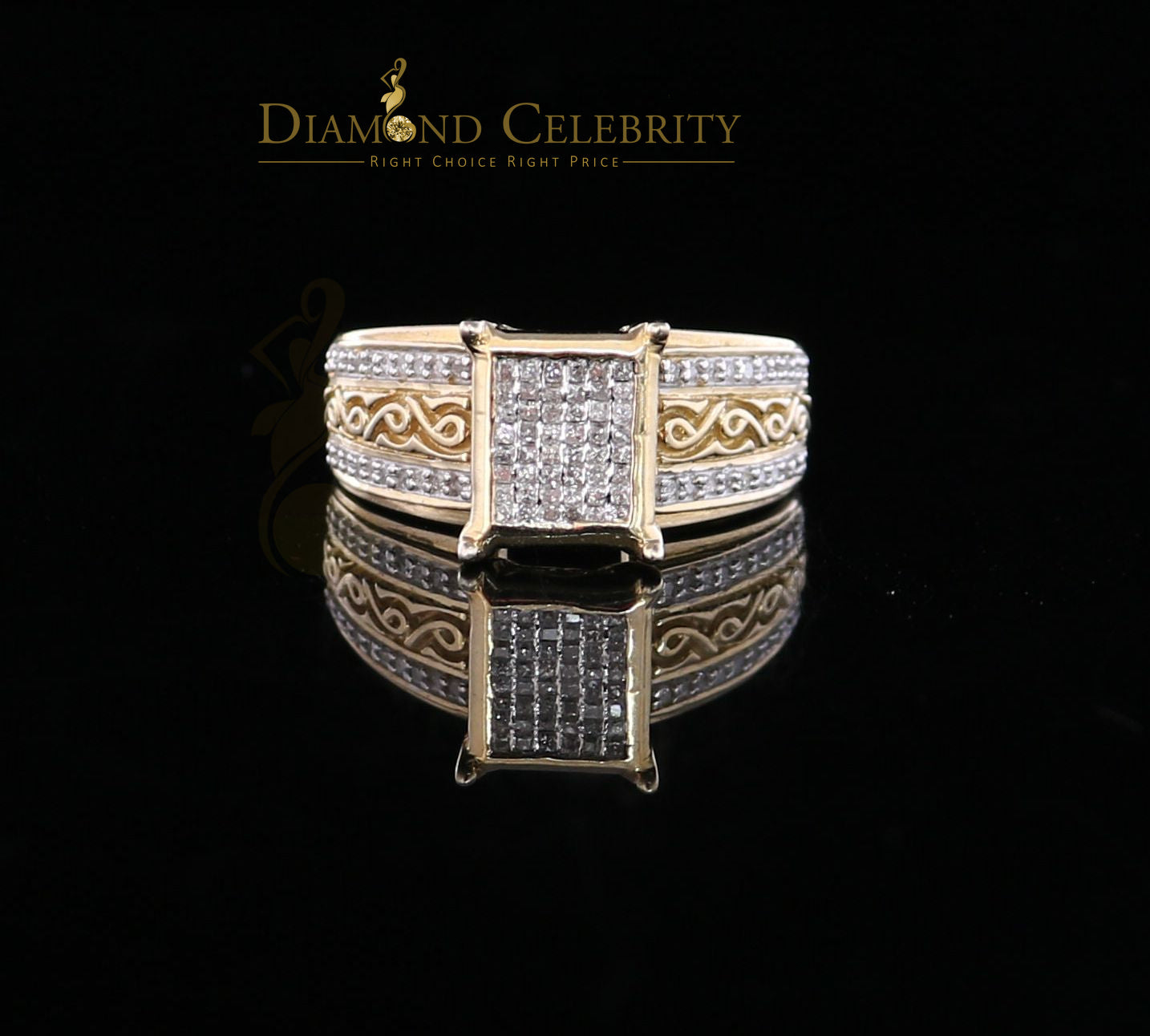 DiamondCelebritees Real Diamond 0.50 CT 925 Silver Yellow Shiny Womens Square Engagement Ring SZ 8