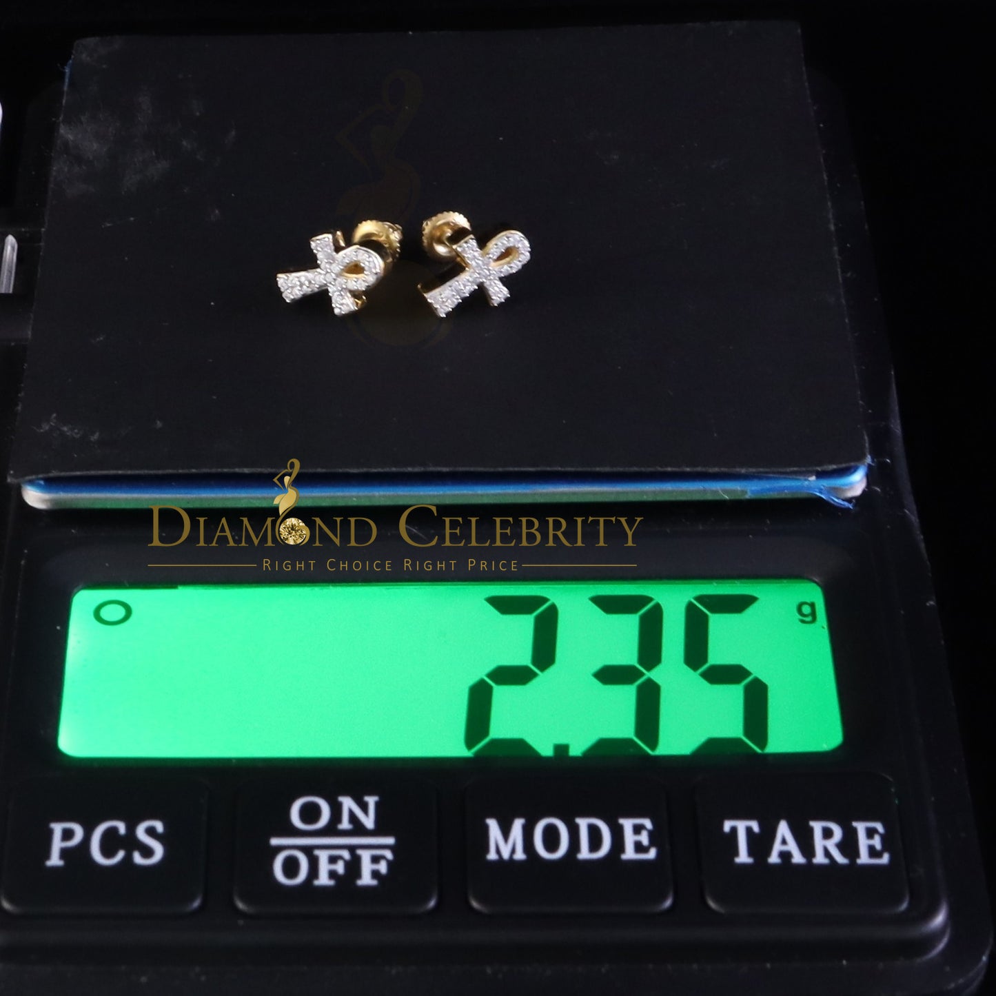 DiamondCelebritees 925 Yellow Silver 0.25ct VVS 'D' Moissanite Ankh Stud Earring Men's/Womens