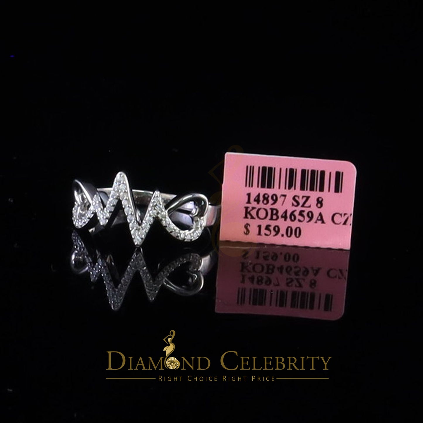DiamondCelebritees Diamond Celebrity 0.50ct Cubic Zirconia White Silver Womens Hearts Ring Size 8