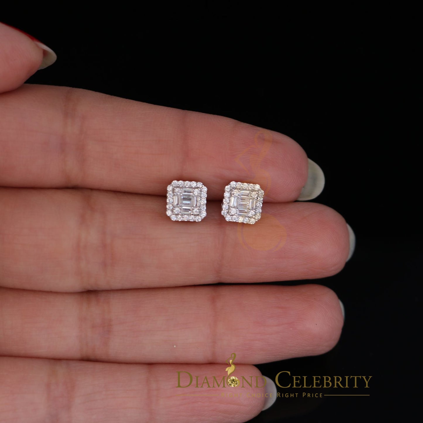 DiamondCelebritees 925 Hip Hop White Sterling Silver 0.64ct Cubic Zirconia Women's Square Earrings