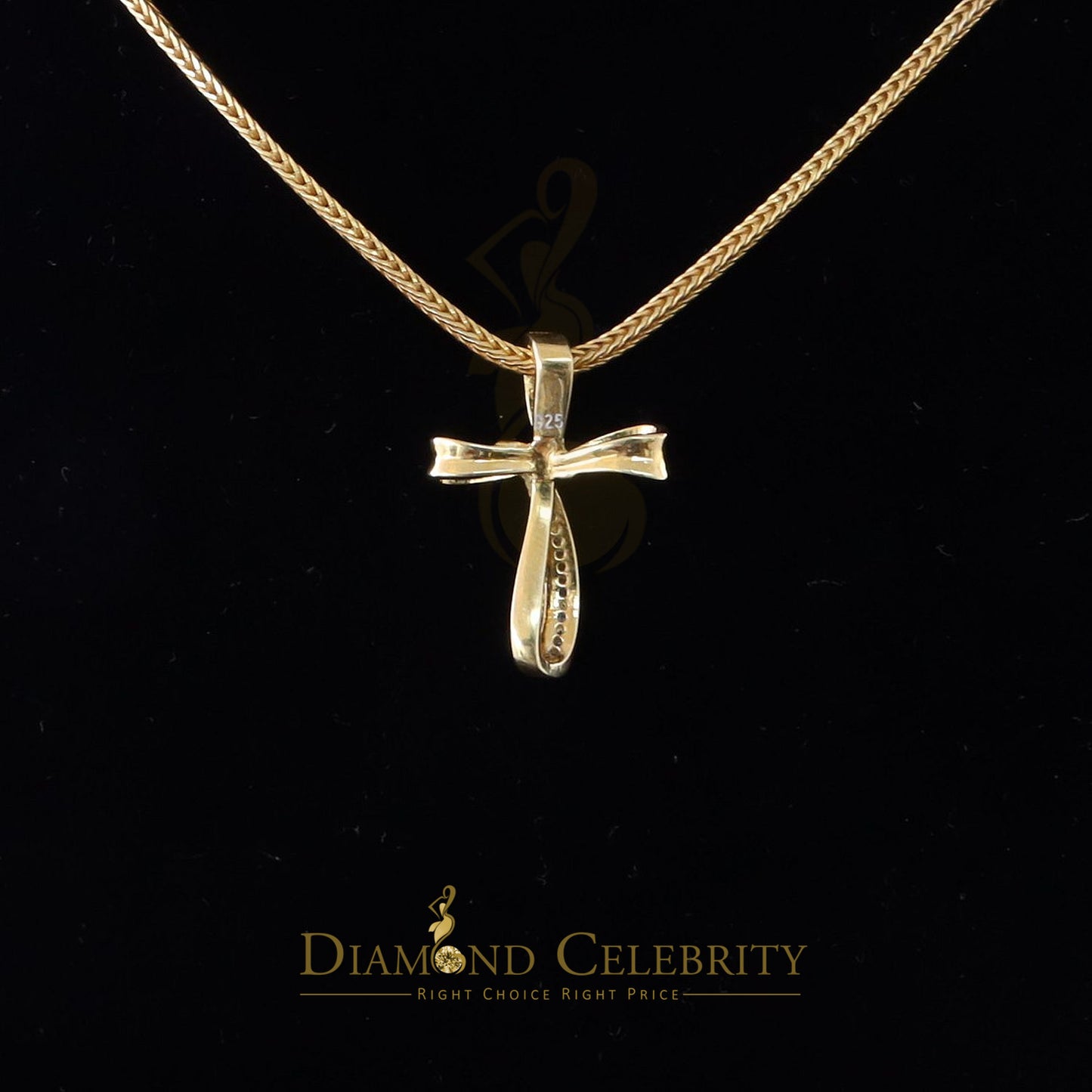 DiamondCelebritees Real 0.07ct Diamond Sterling Silver Yellow Cross Pendant