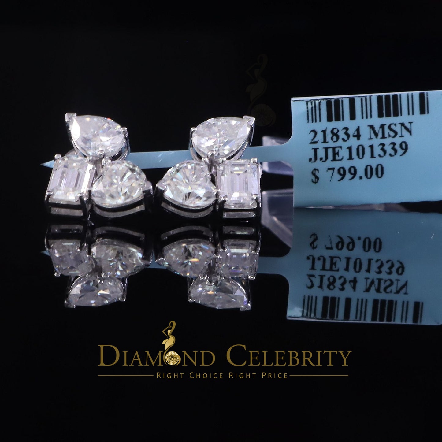 Diamondcelebritees 5.00 CT VVS 'D' Moissanite Women's Tri 925 Silver White Toi et Moi Stud Earrings
