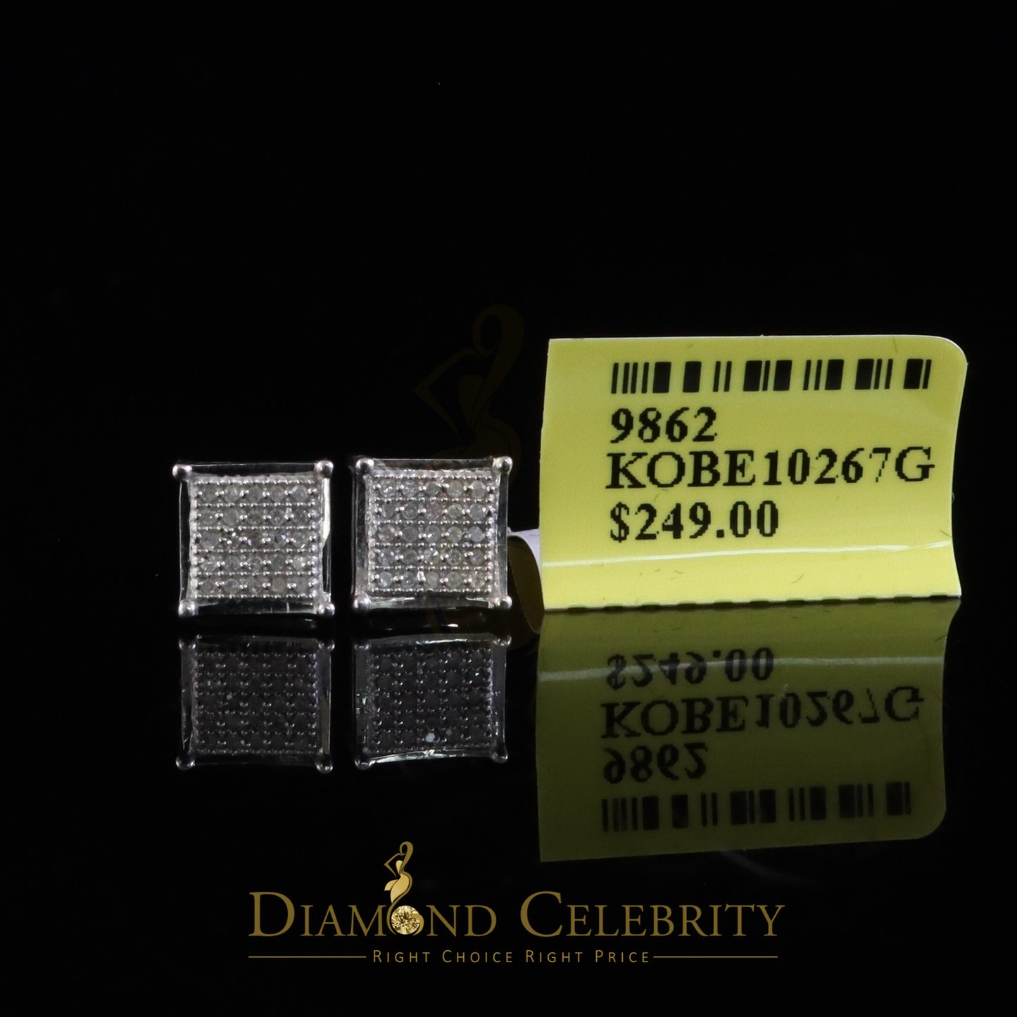 DiamondCelebritees 925 Sterling White Silver 0.15ct Diamond Womens and Men's Square Stud Earrings