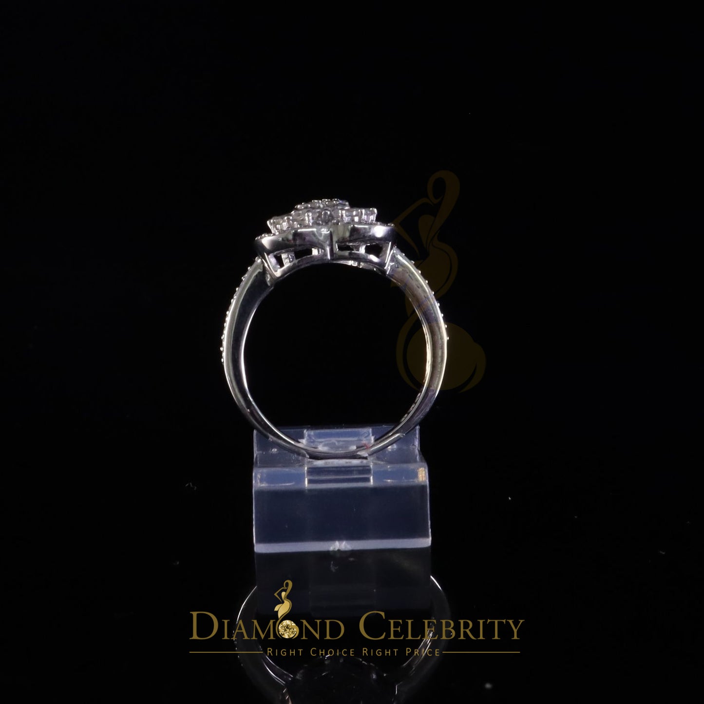 DiamondCelebritees Womens Heart 925 White Silver 1.00ct VVS 'D' Baguette Moissanite Ring Size 7