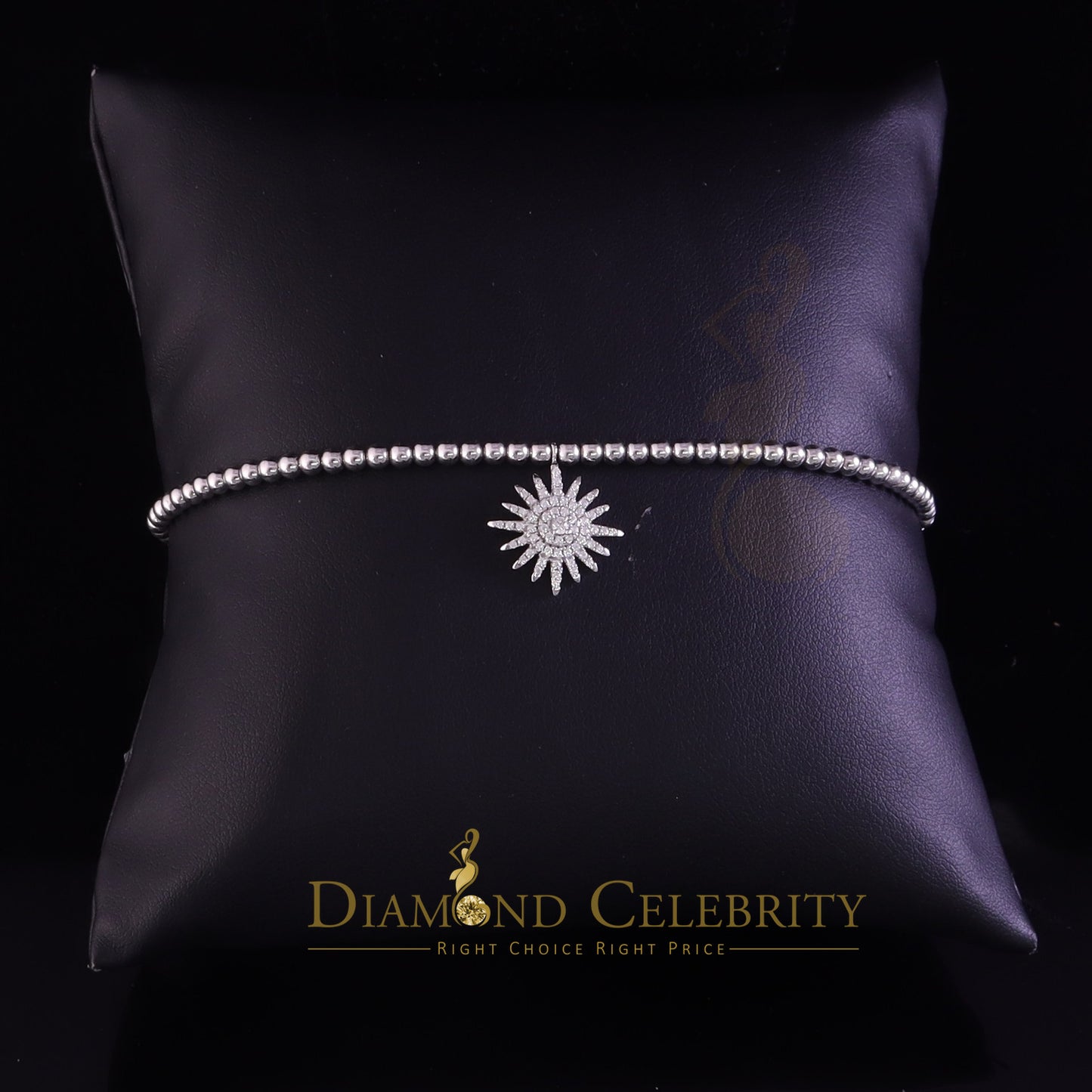 Diamondcelebritees 925 Sterling Silver Cubic Zirconia Sun Shape White Bracelet Adjustable SZ 7 Inch