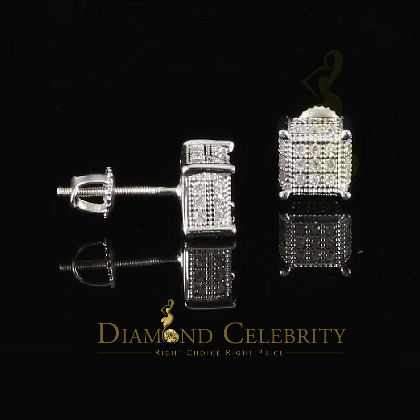 DiamondCelebritees Elegant White 0.74ct Cubic Zirconia 925 Silver Square Earring's for Men & Women