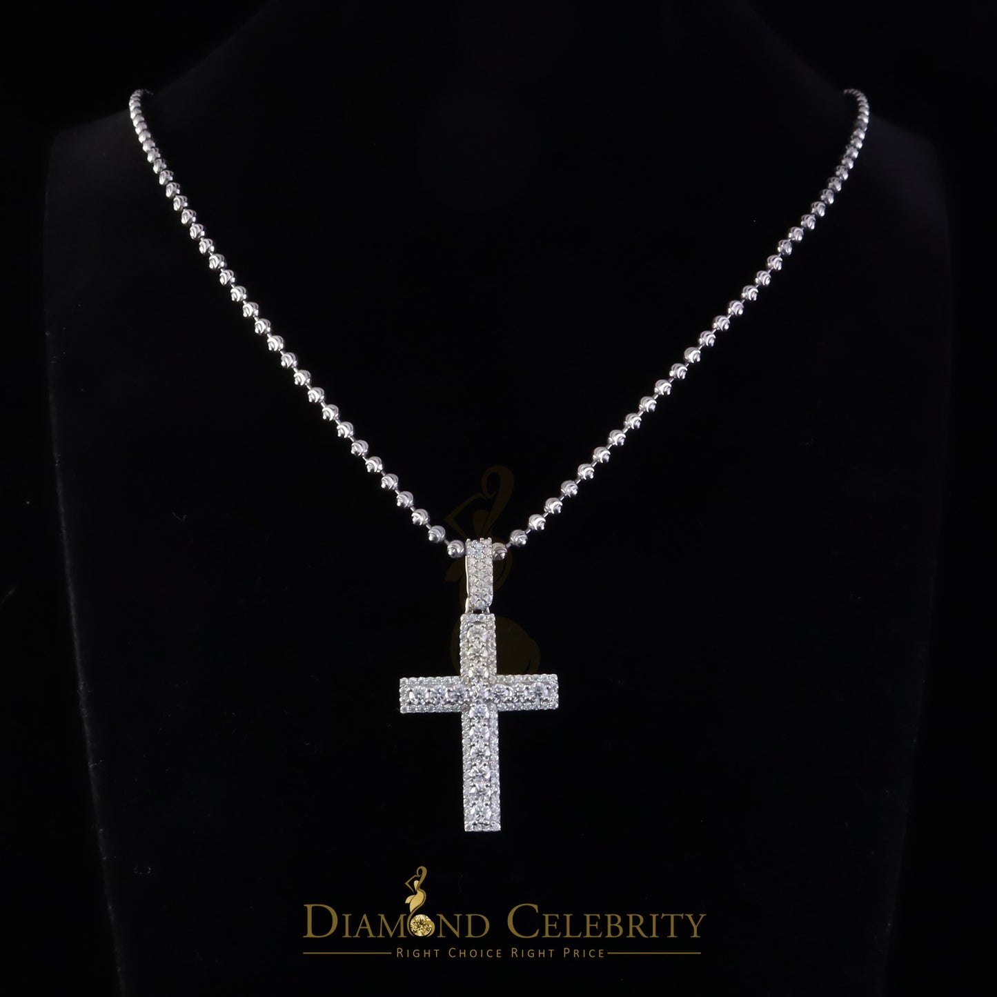 Diamondcelebritees Big New Moissanite 2.50ct VVS D Clr Charm Cross Pendant 925 White Silver for Men
