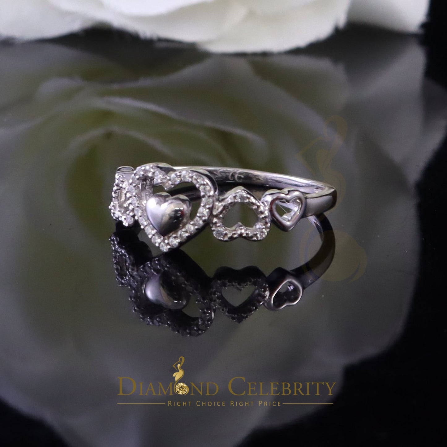 DiamondCelebritees Sterling White Silver 0.25ct Cubic Zirconia Engagement Heart Womens Ring Size 7