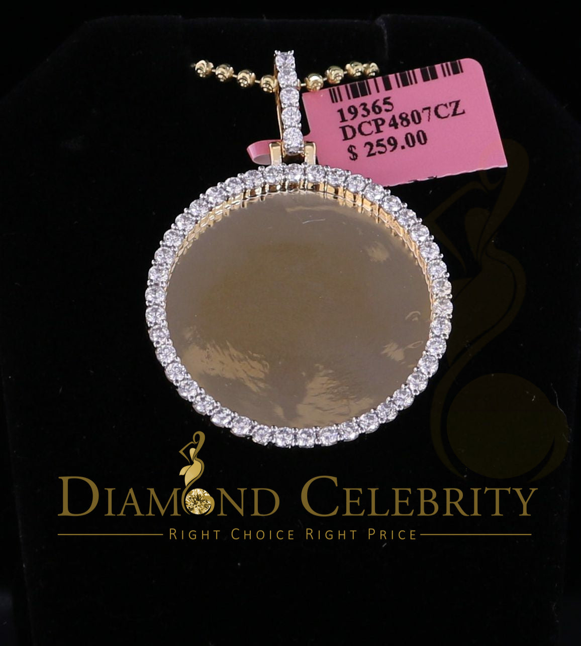 DiamondCelebritees Sterling Silver 1.25" Picture Round Yellow Pendant Round 2.82ct Cubic Zirconia