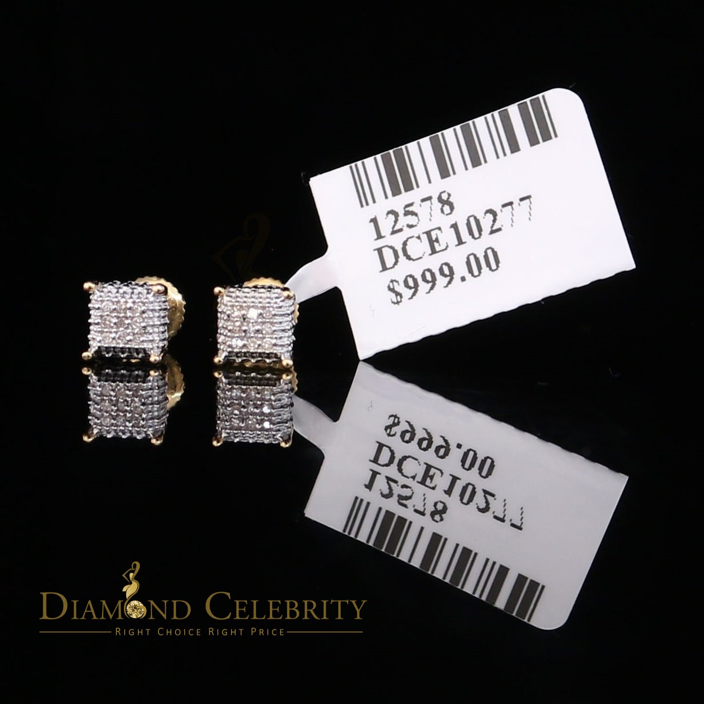 DiamondCelebriteesMen's/Women's 10K Real Yellow Gold with 0.05CT Real Diamond Stud Micro Earring