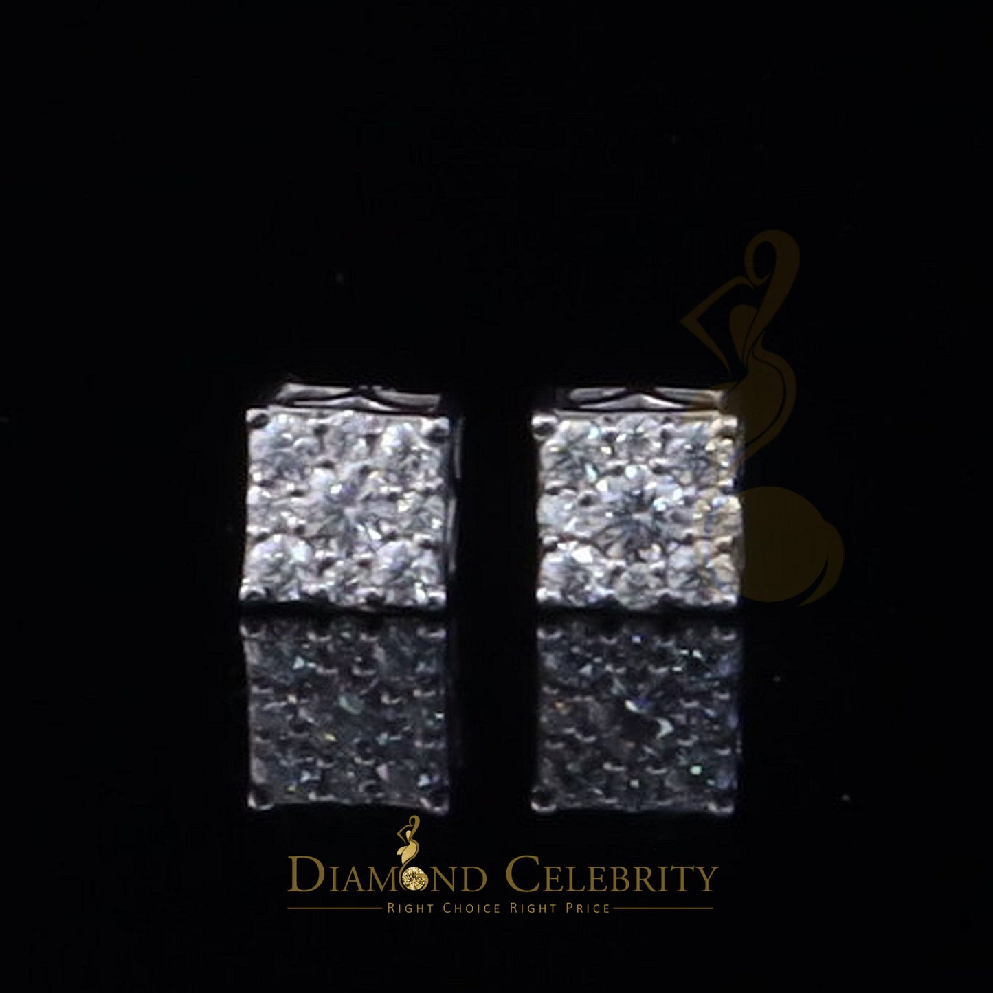 Diamondcelebritees For Women's/Men's 925 Silver White 1.00ct VVS D Moissanite Square Stud Earrings