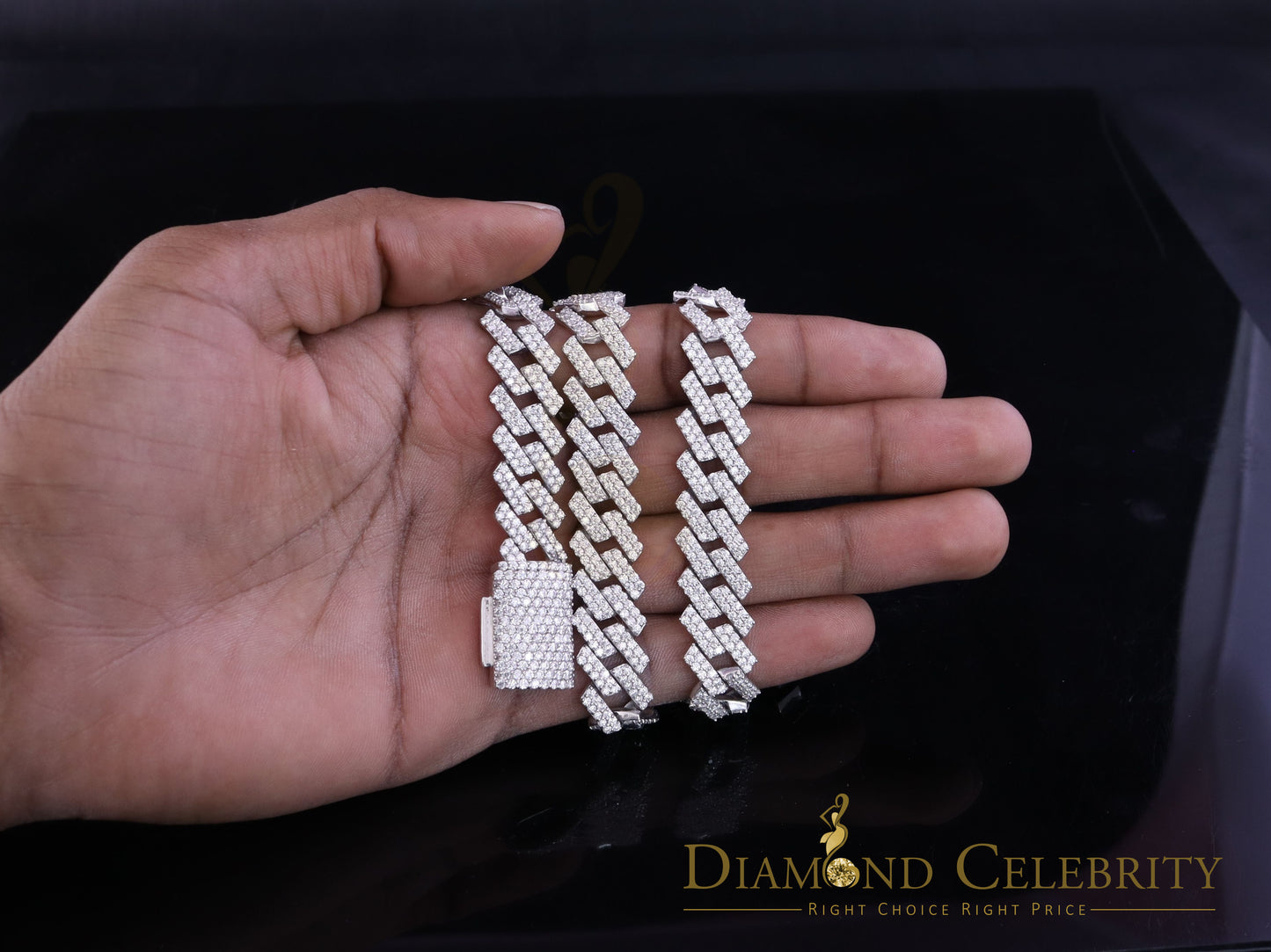DiamondCelebritees 925 Silver 35ct Moissanite White Men's Cuban Necklace SZ20 inch & 14mm Width