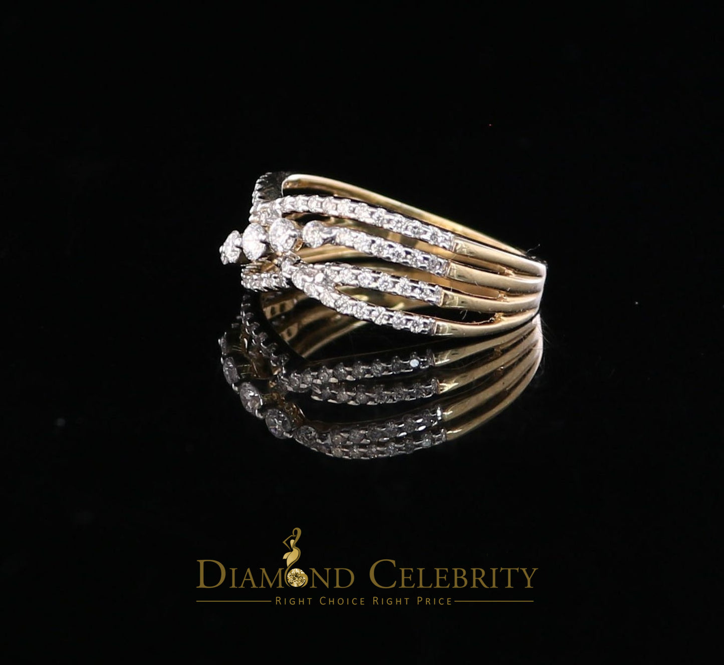 DiamondCelebritees Real 10kt Yellow Gold with 0.50CT Real Diamond Flower Style Womens Ring Size 7