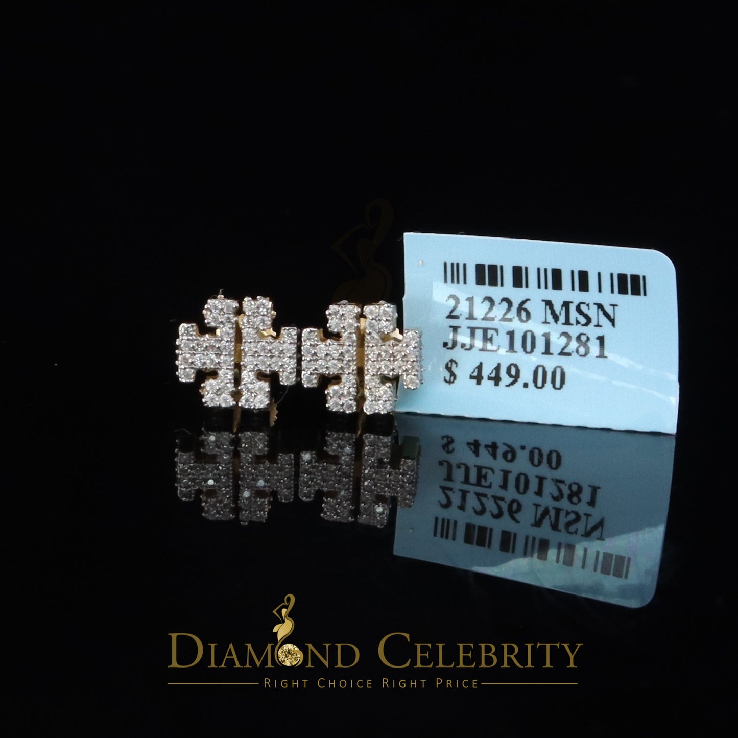 DiamondCelebritees 925 Yellow Silver 1.00ct VVS 'D' Moissanite Tory Burch Stud Earring Men's/Womens