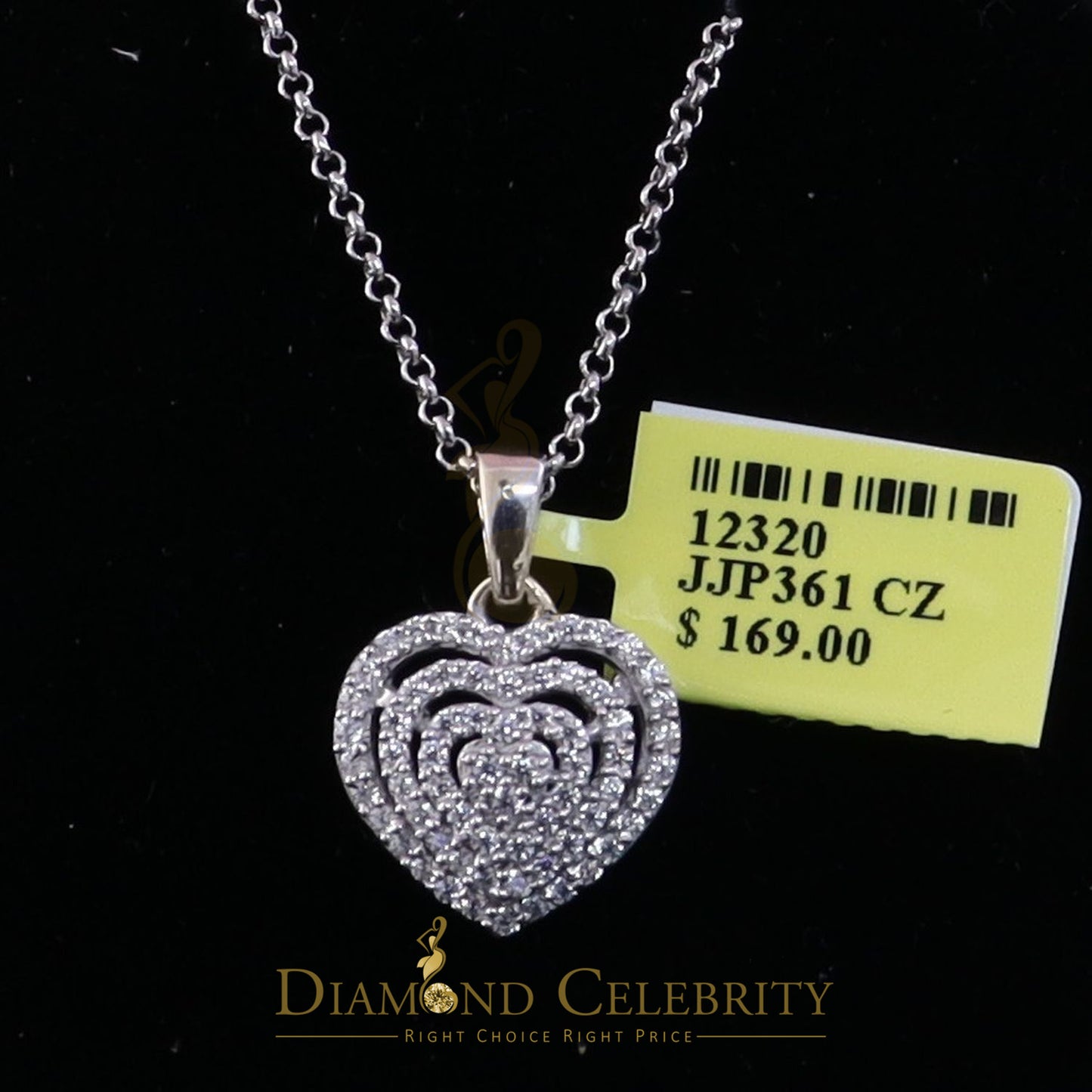 DiamondCelebritees Promise White Sterling Silver HEART Shape Pendant with 0.87ct Cubic Zirconia