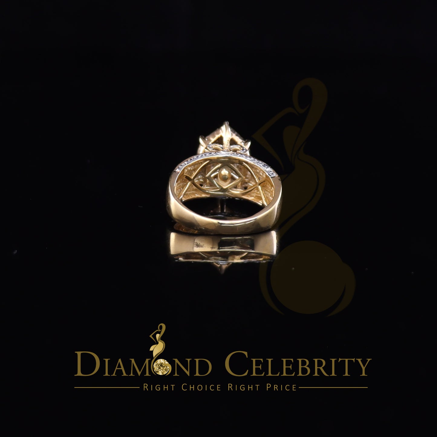 DiamondCelebritees 0.20 CT Real Diamond Womens Sterling SilverYellow Turtle Ring Size 7