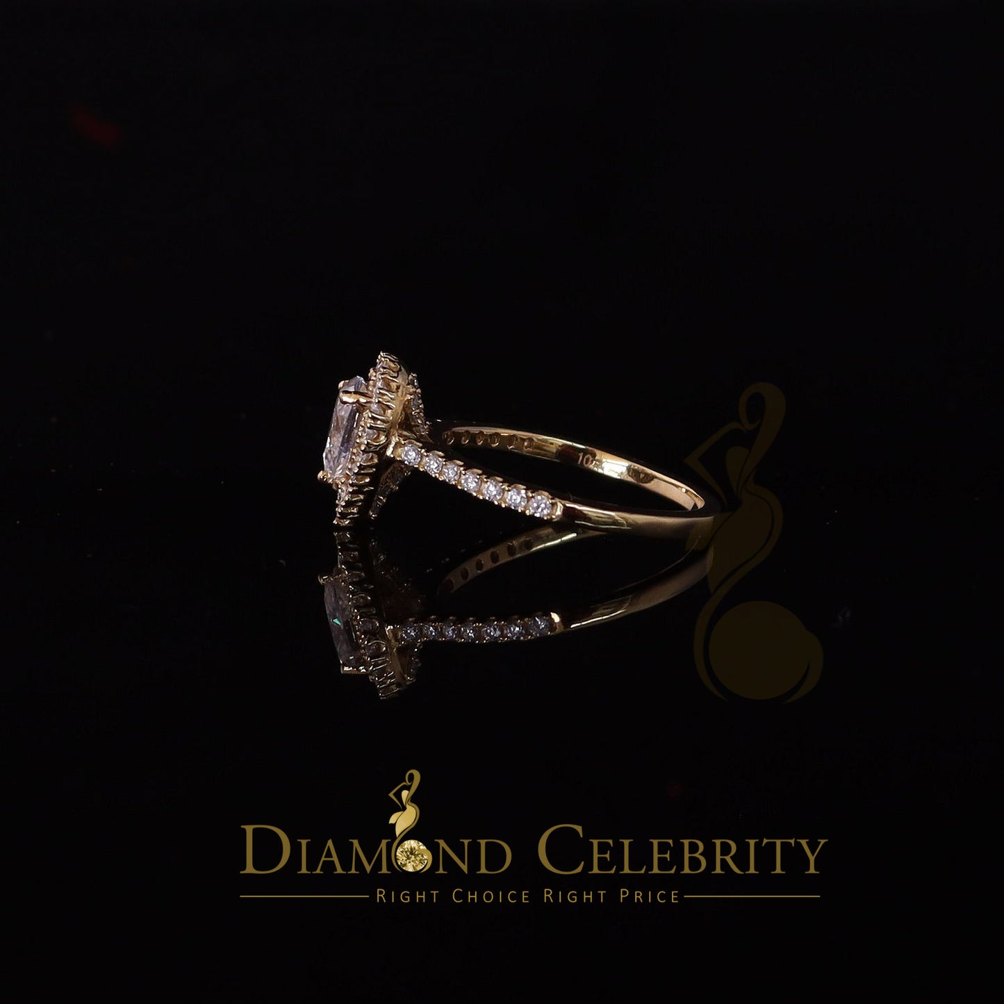 King Of Blings 10K Yellow Gold 1.50CT 'VVS' 'FL' D clr Pear Cut Moissonite Womens Ring Size 7