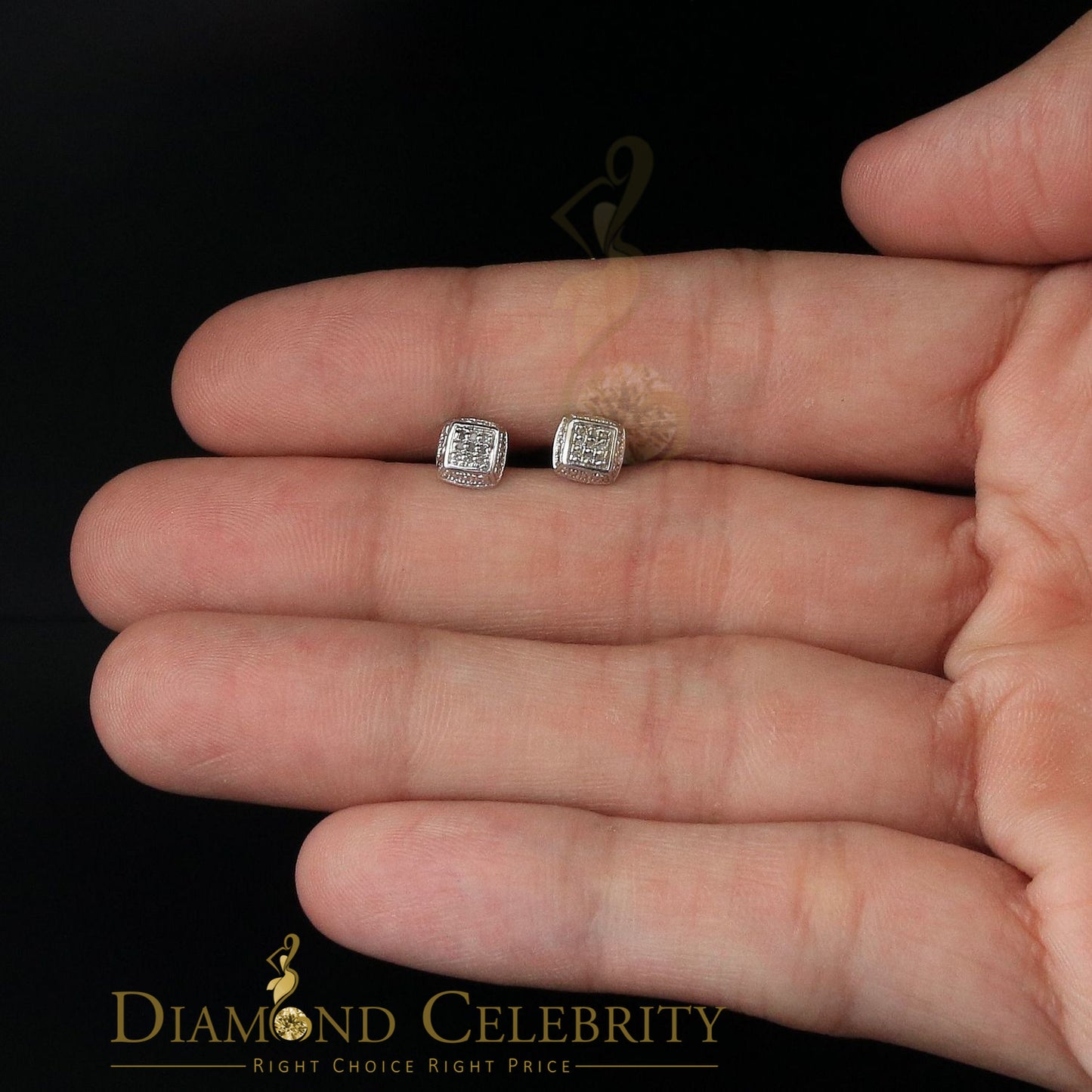 DiamondCelebritees 0.05ct Diamond Square Earrings For Women White 925 Sterling Silver Stud For Men
