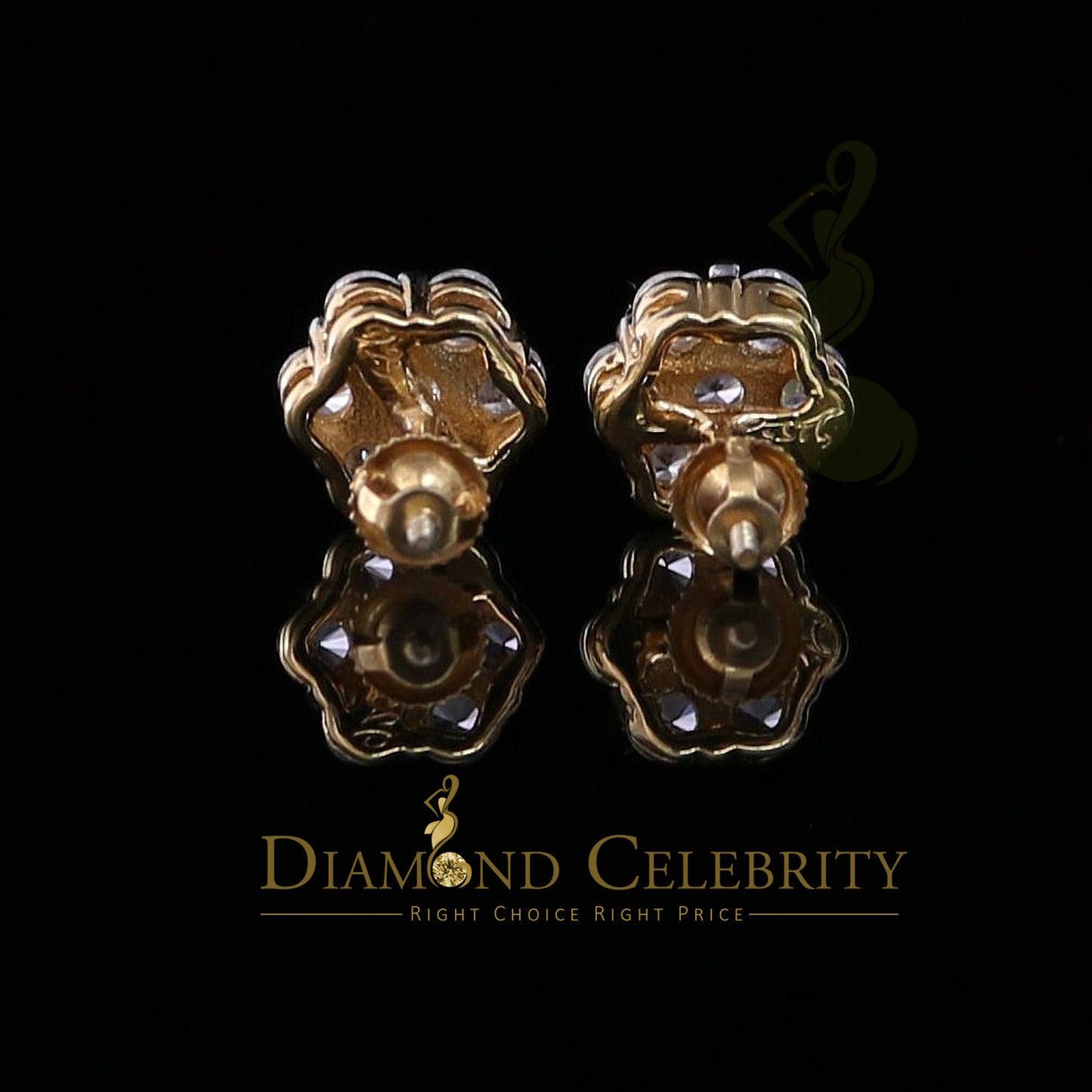 DiamondCelebritees 2.66ct Cubic Zirconia 925 Yellow Silver Women's & Men's Hip Hop Floral Earrings