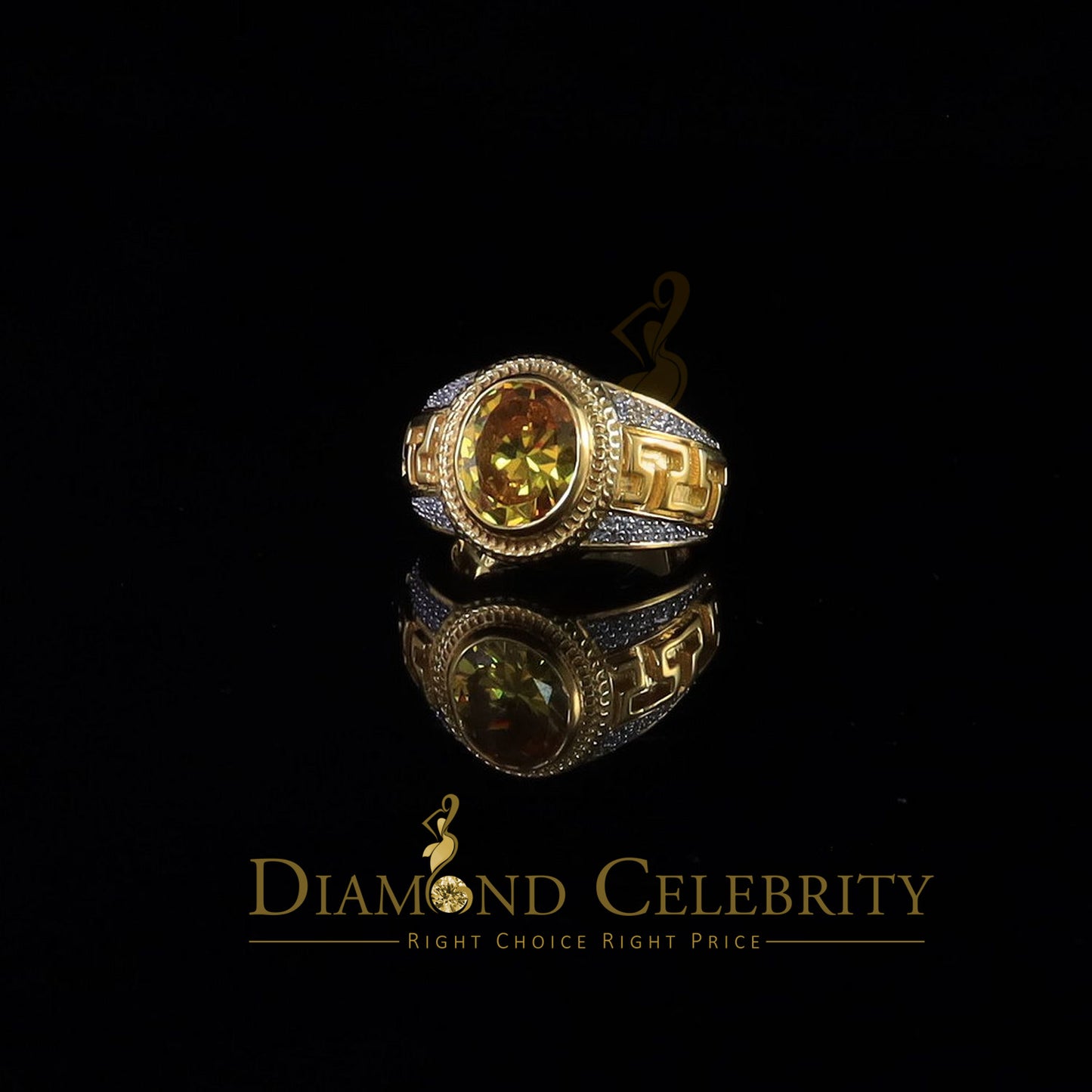 DiamondCelebritees 8.10ct Yellow Silver Oval Cubic Zirconia Men Adjustable Ring From SZ 9 to 11