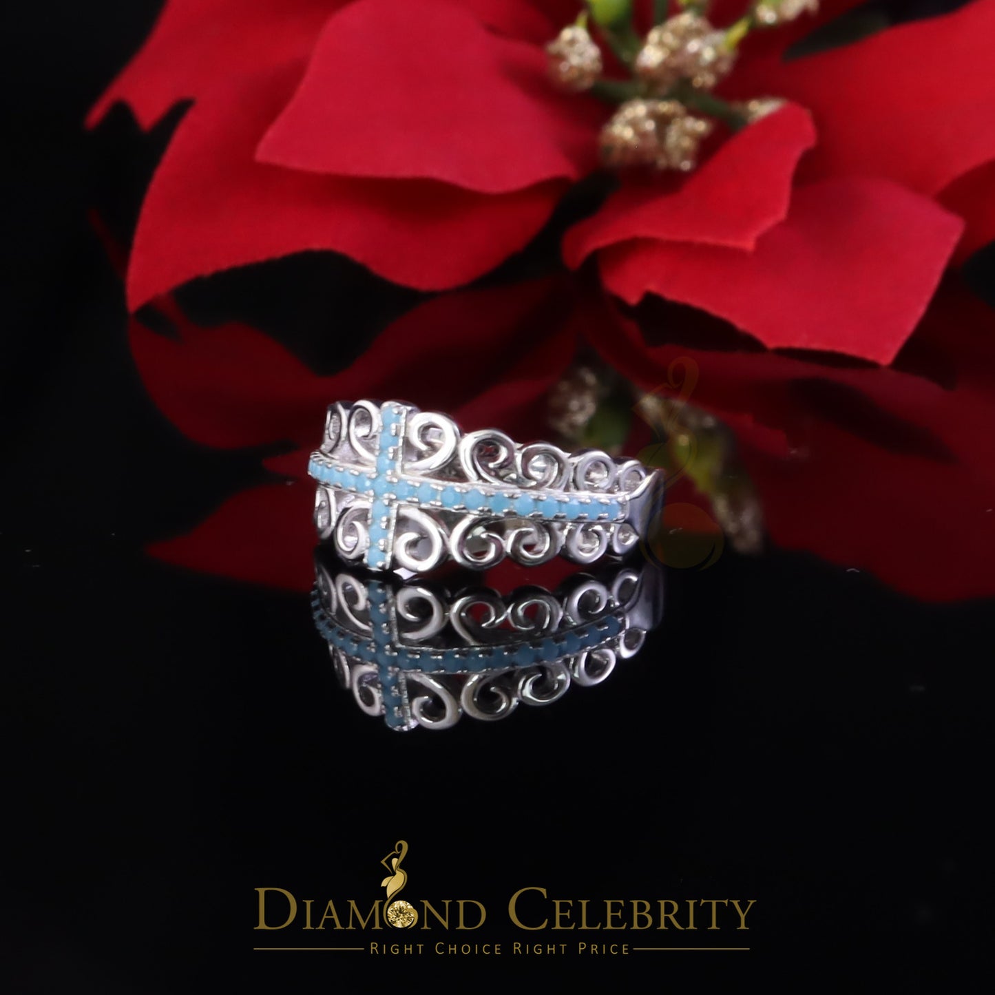 DiamondCelebritees 925 Sterling White Silver 0.50ct Cubic Zirconia Cross Shape Womens Ring Size 7
