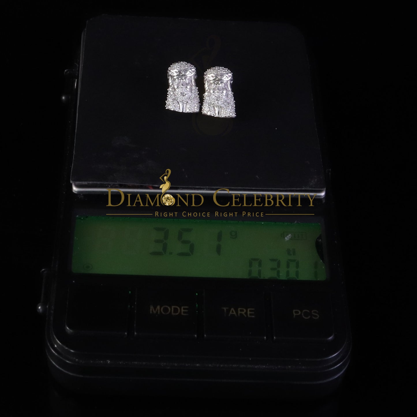 Diamondcelebritees Men's/Womens 0.33ct VVS 'D' Moissanite 925 Silver White Jesus Face Stud Earrings