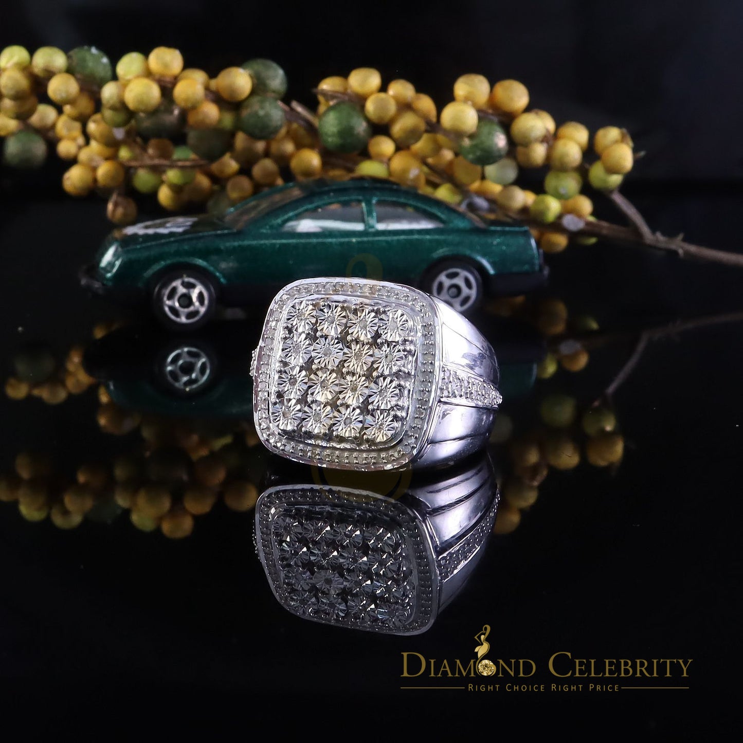 DiamondCelebritees Trendy Big Mirage set Real Diamond 0.50ct White Silver Square Mens Ring Size 10