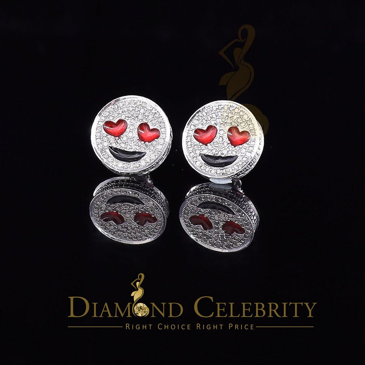 DiamondCelebritees 925 Sterling White Silver 0.33ct Diamond Women's / Men's Round Emoji Earrings