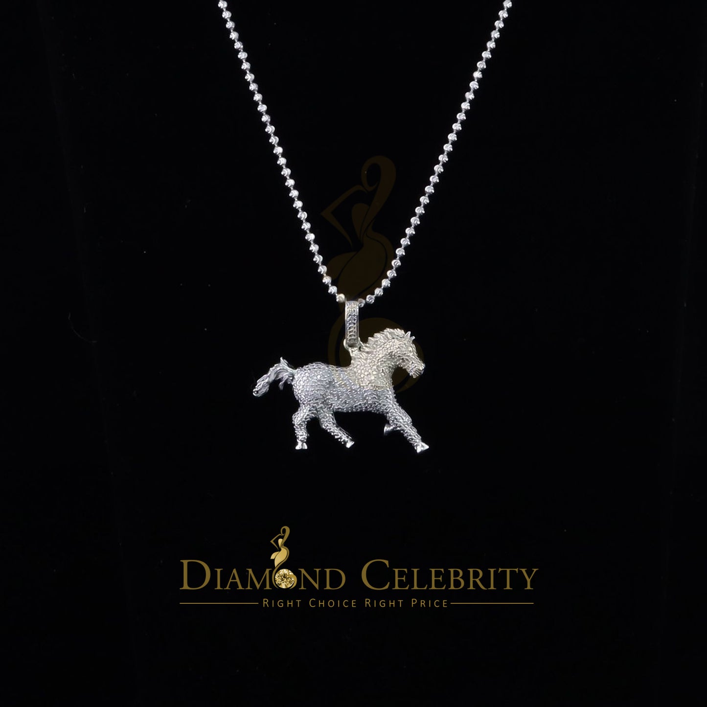 DiamondCelebritees Real 0.33ct Diamond 925 Sterling Silver HORSE White Charm Necklace Pendant