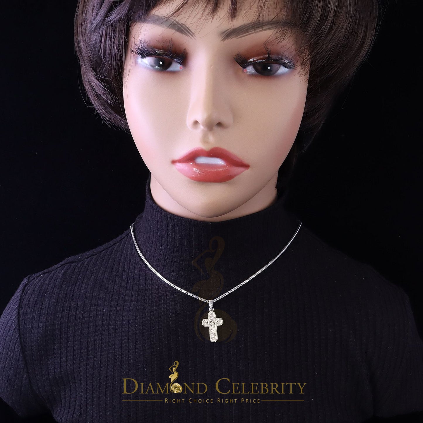 DiamondCelebritees Real 0.25ct Diamond Sterling Silver White Cross Pendant
